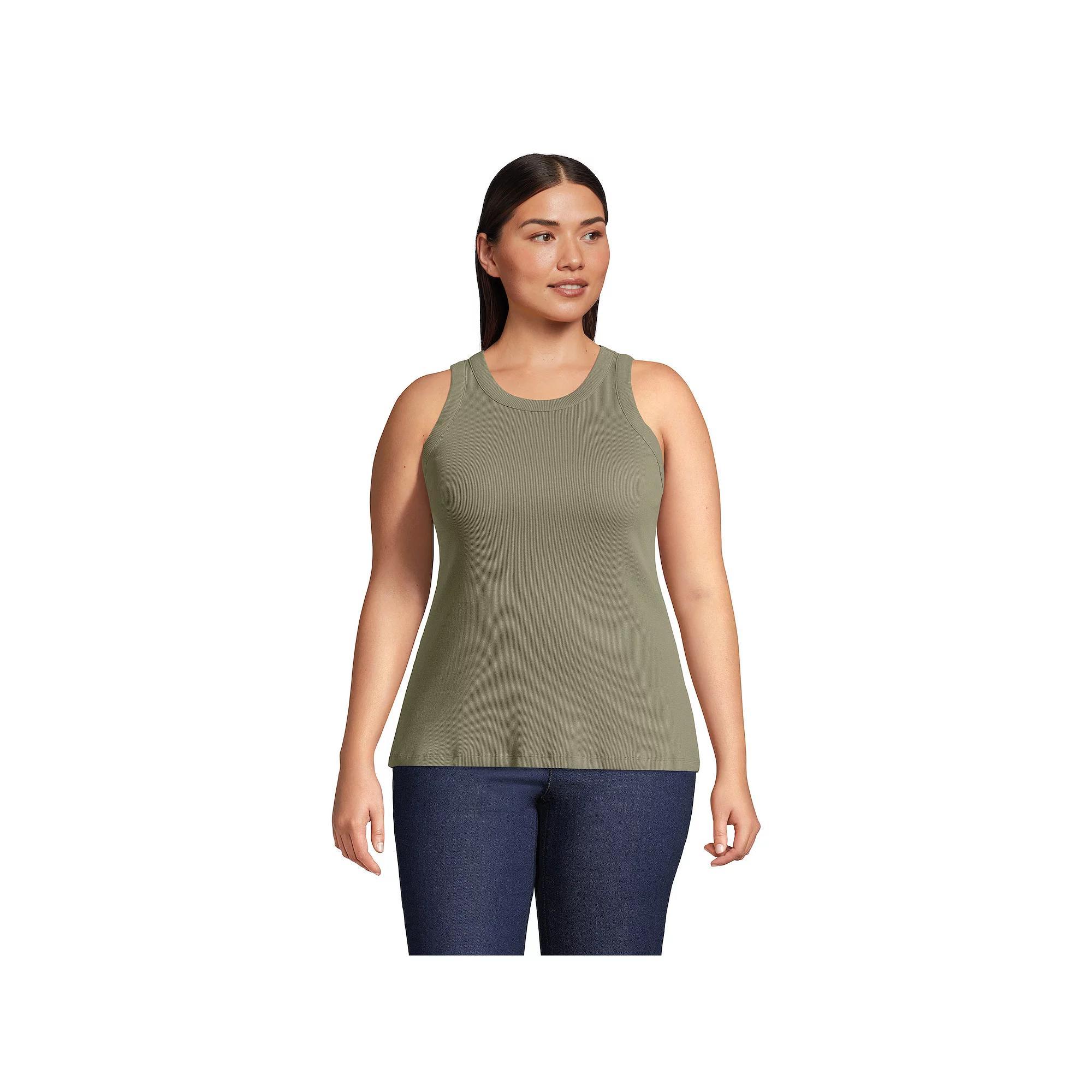 Plus Size Lands' End Ribbed Crewneck Tank Top, Women's, Size: 3XL, Sunwashed Green Product Image