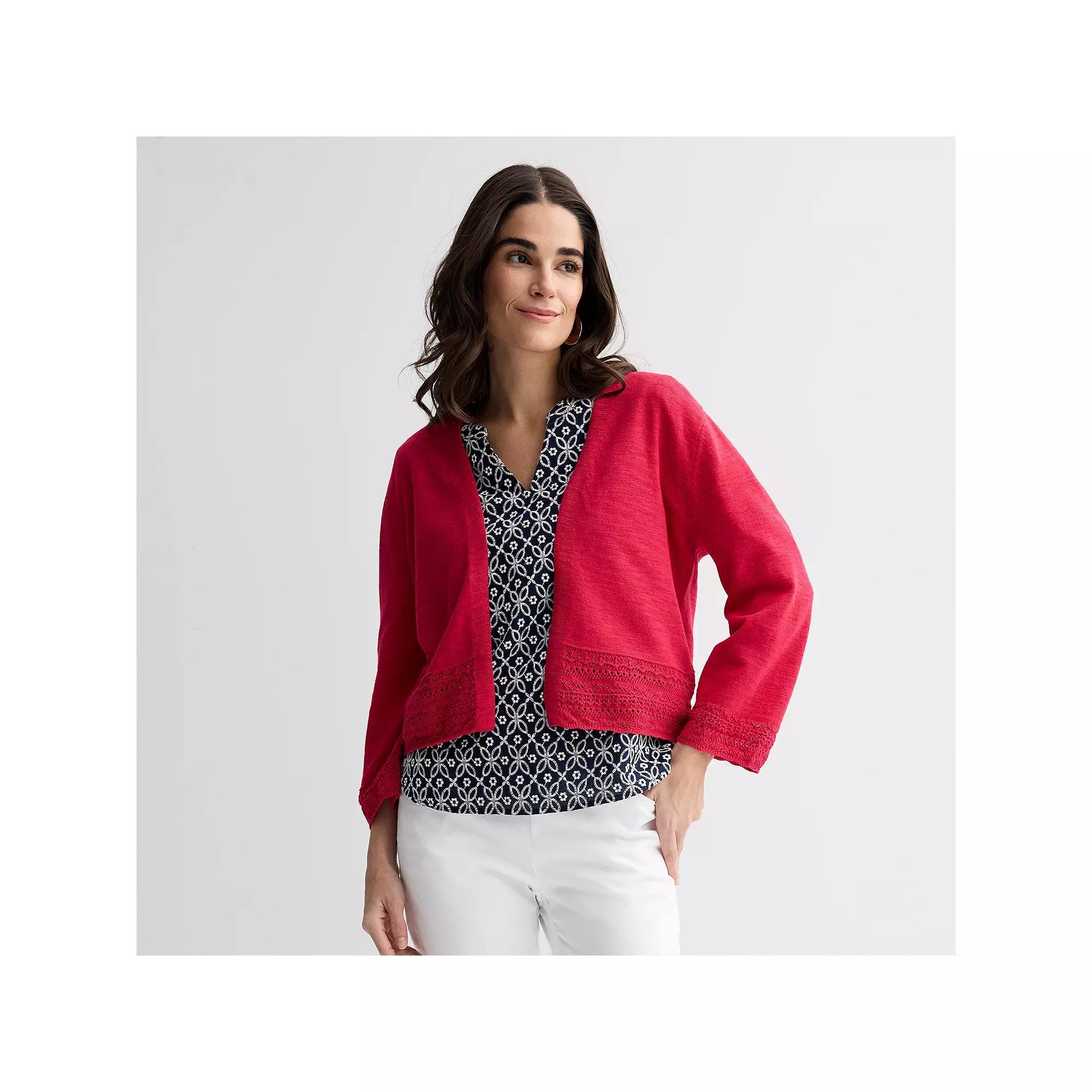 Women's Croft & Barrow® Pointelle Hem Open-Front Cardigan, Size: Large, Maui Pink Product Image