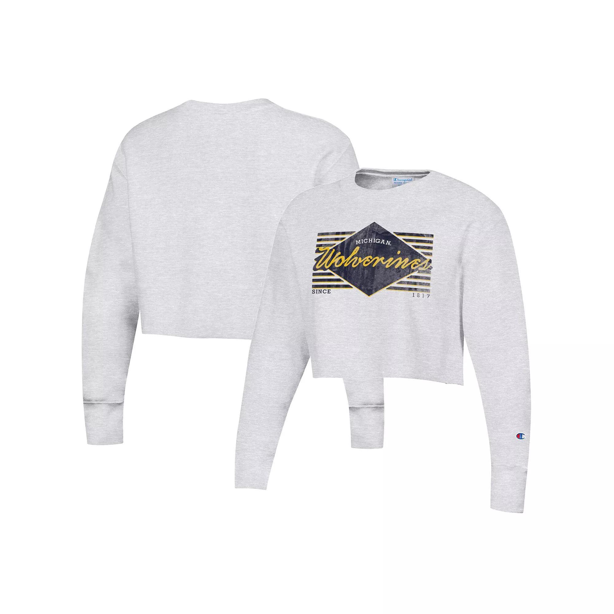 Women's Champion Heather Gray Michigan Wolverines Reverse WeaveÂ Cropped Pullover Sweatshirt,  Product Image