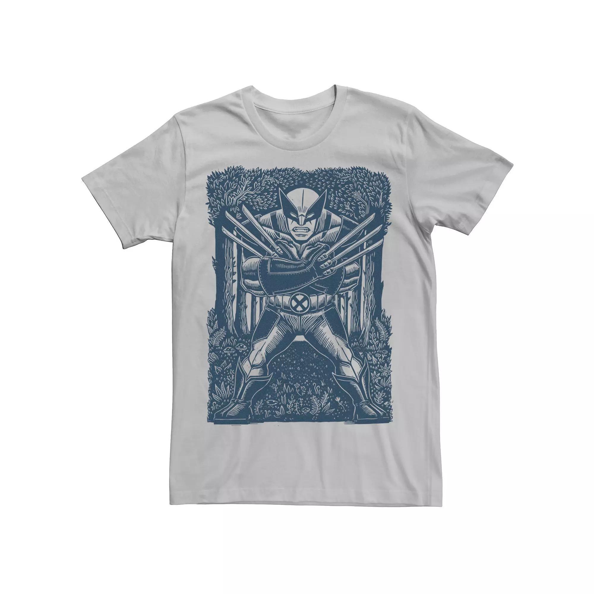 Men's Marvel X-Men Wolverine Woodcut Blue Portrait Tee, Size: 3XL, Silver Product Image