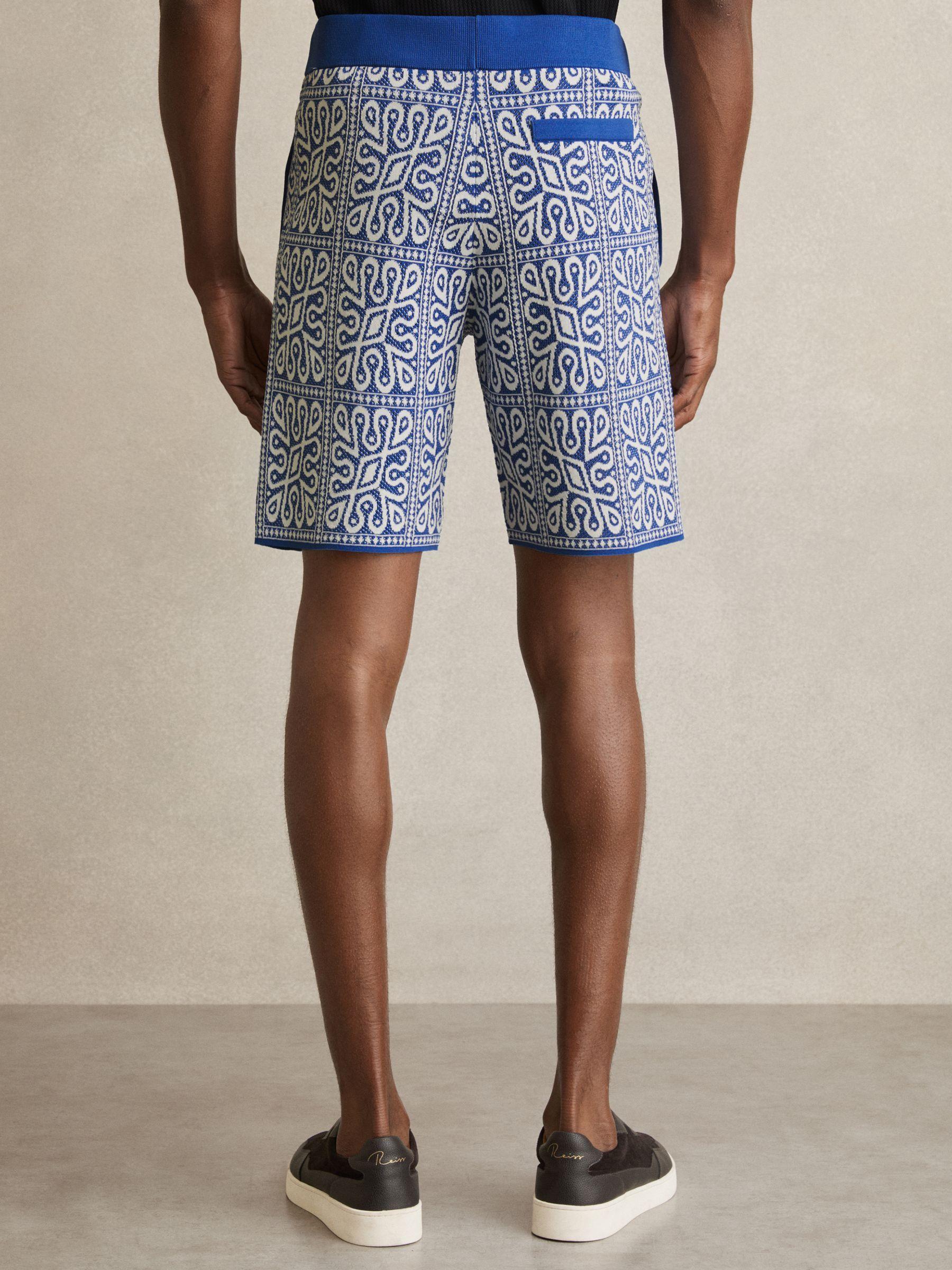 Tile Pattern Knit Shorts in Blue/White Product Image