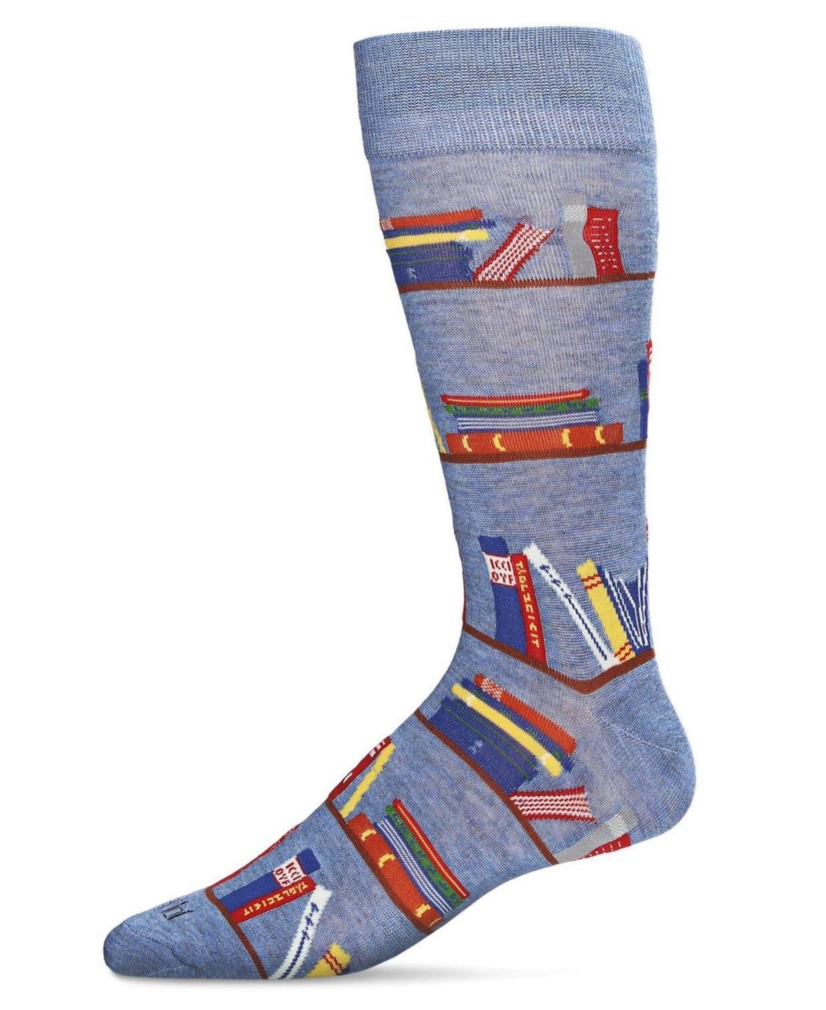 MeMoi Mens Bookshelf Bibliophile Rayon from Bamboo Novelty Crew Socks Product Image