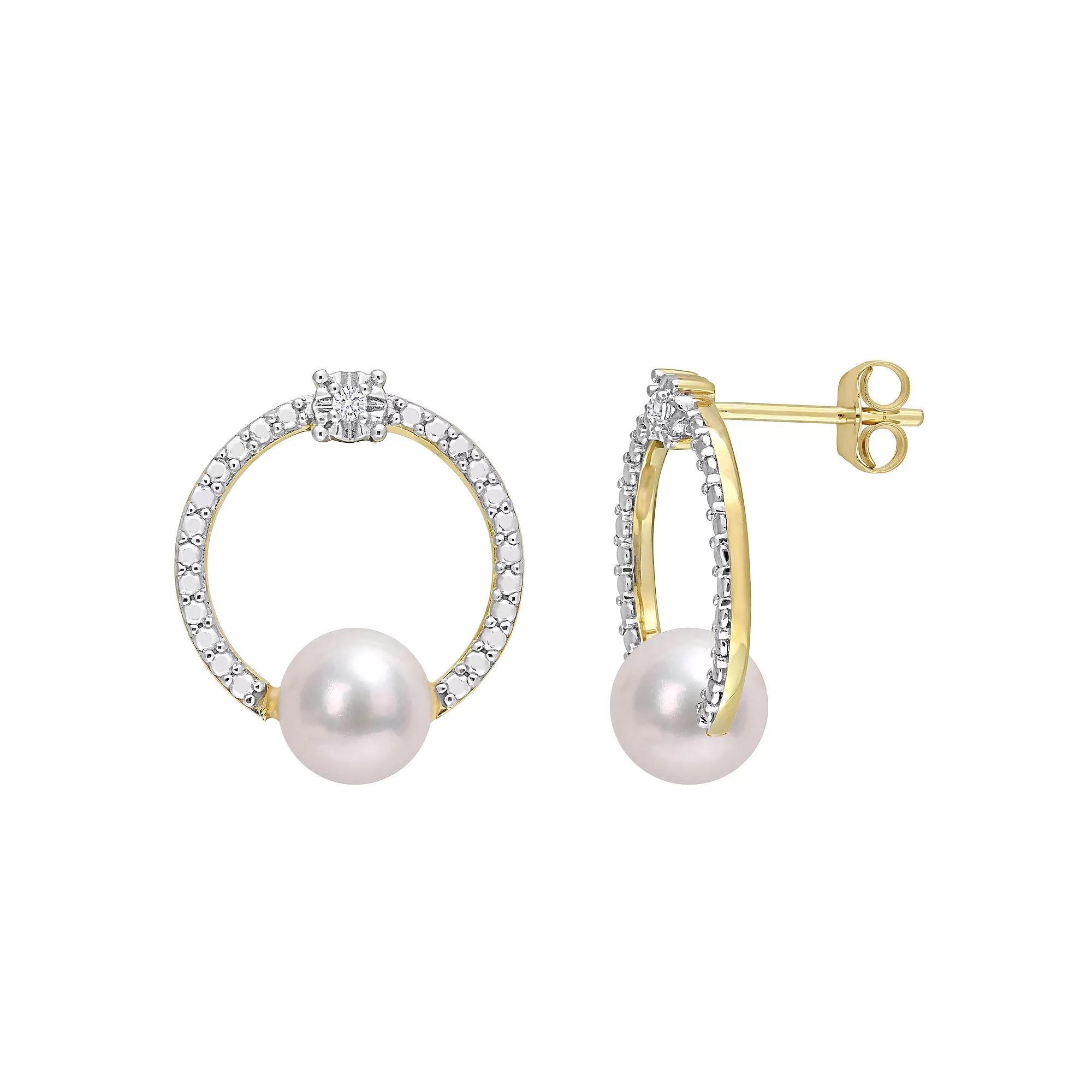 Stella Grace 10k Gold Freshwater Cultured Pearl & White Topaz Open Circle Earrings, Women's Product Image