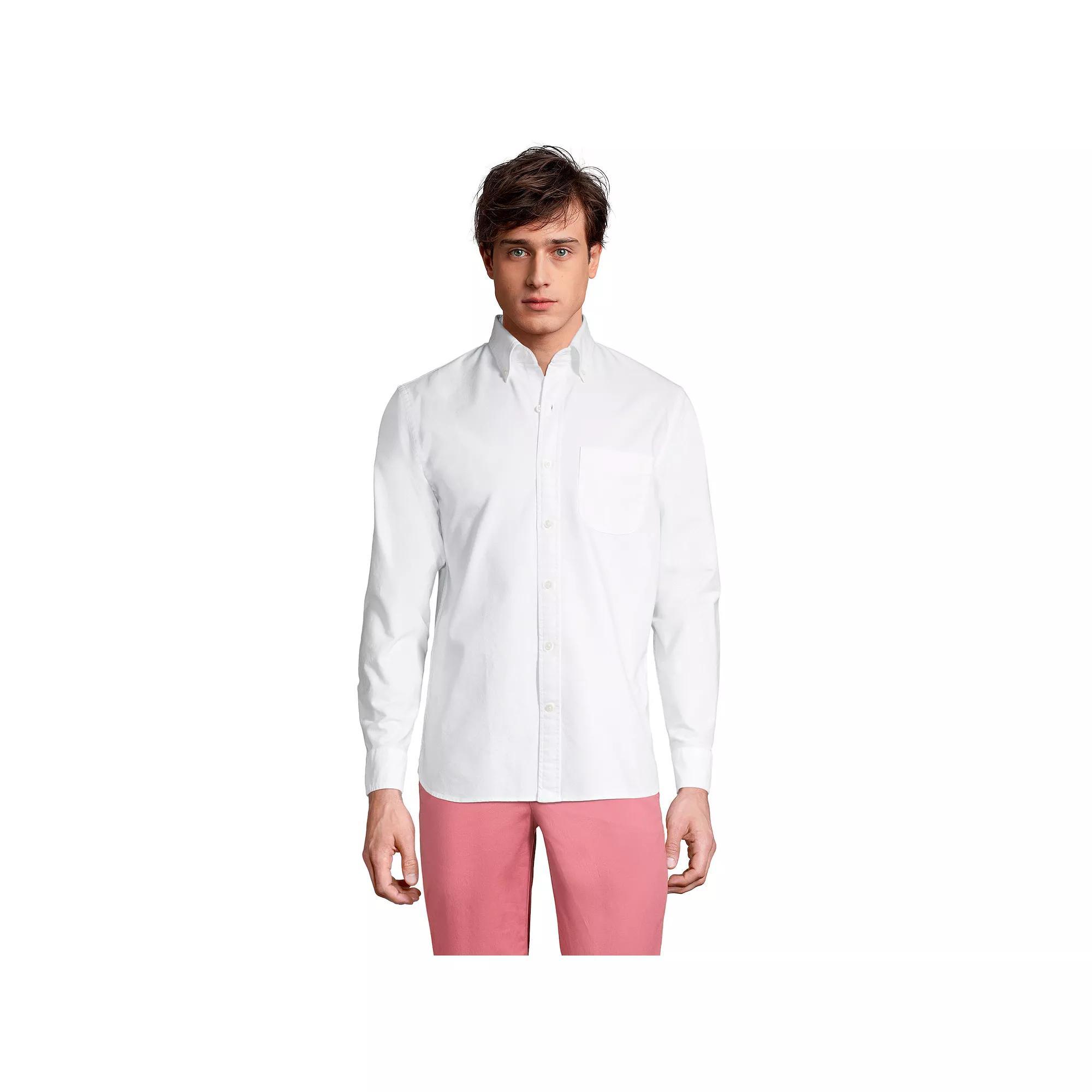 Men's Lands' End Tailored-Fit Sail Rigger Oxford Shirt, Size: Medium, White Product Image
