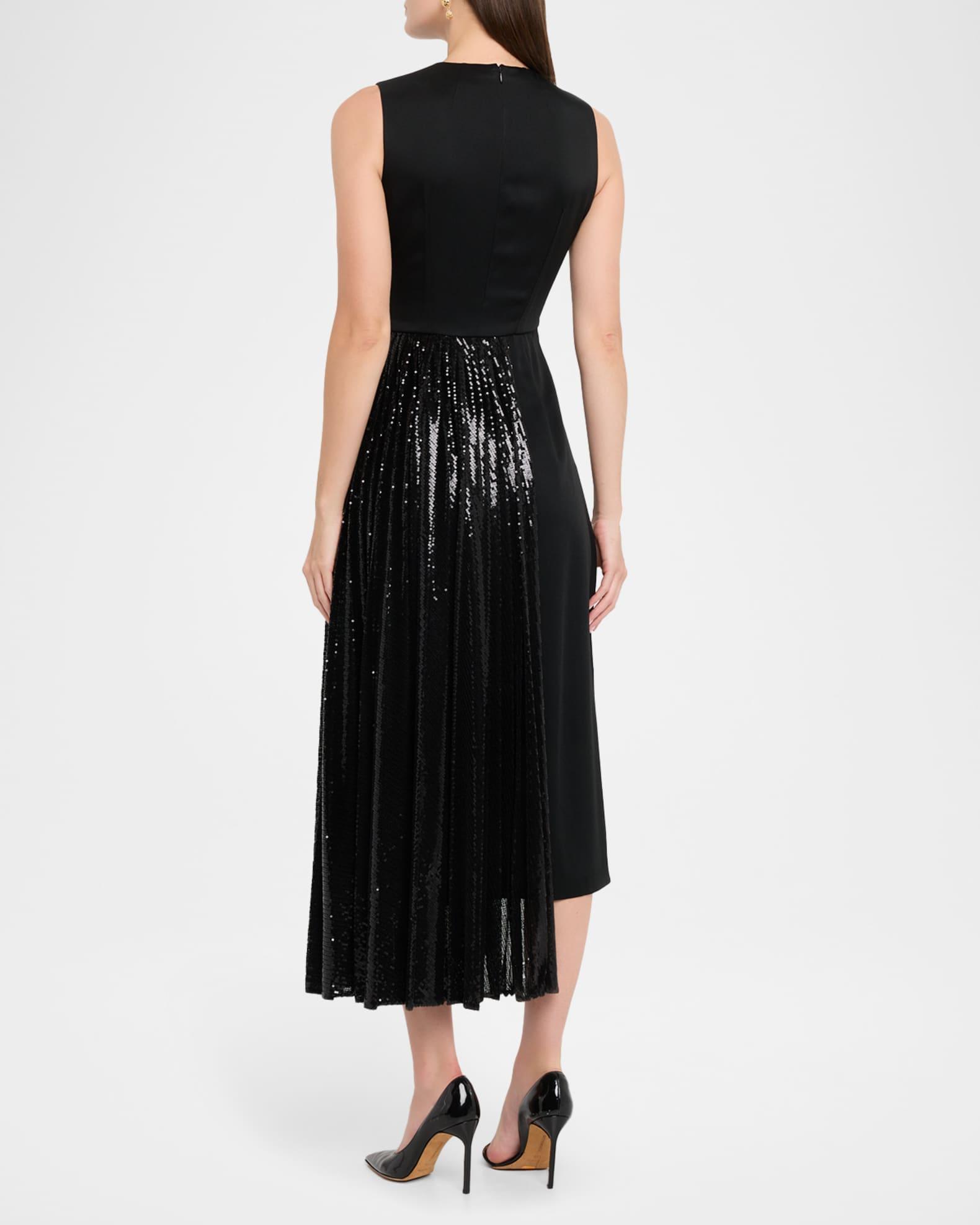 Pleated Sequin Overlay Sleeveless Midi Dress Product Image