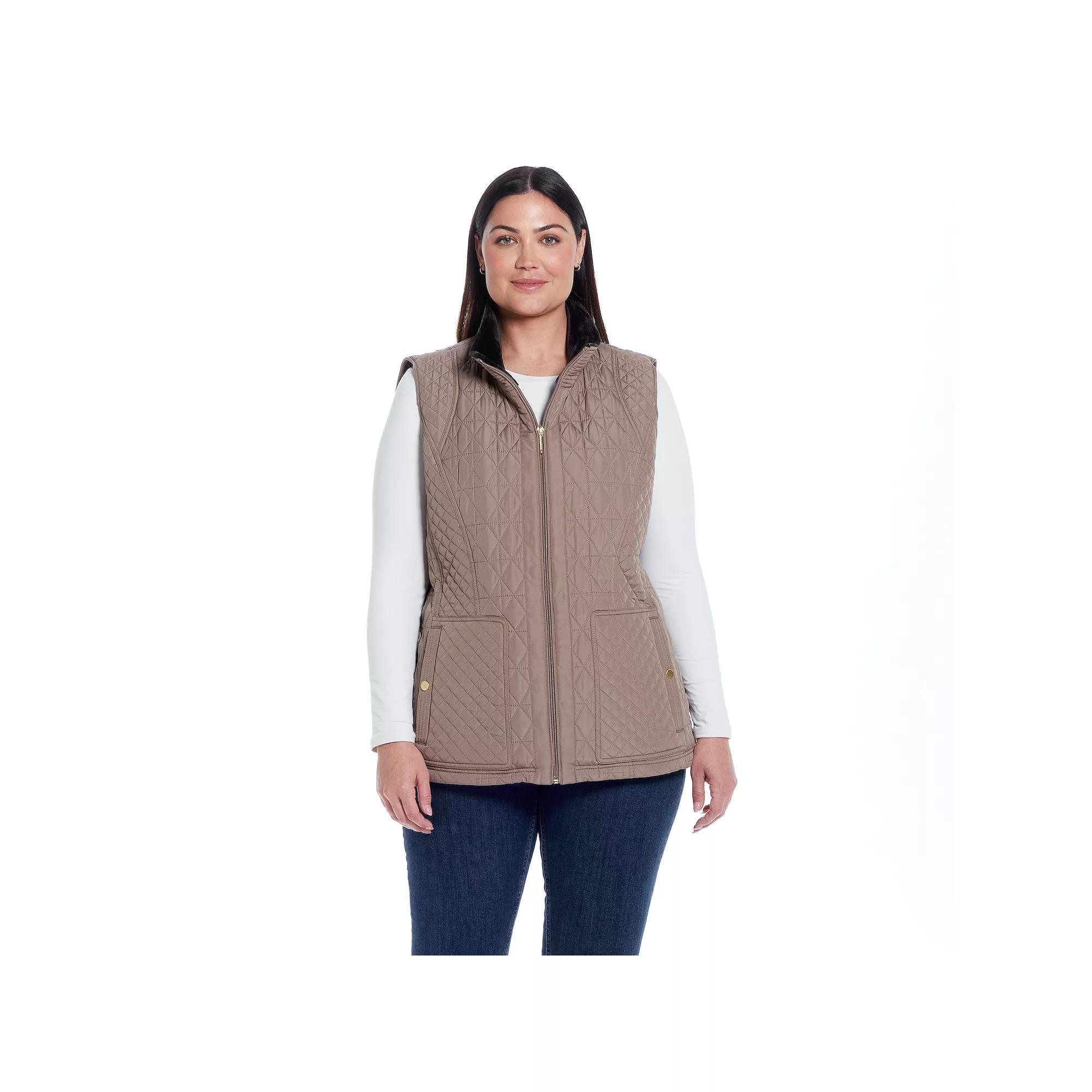 Plus Size Weathercast Multi-Quilted Plush Lined Vest, Women's, Size: 2XL, Brown Product Image