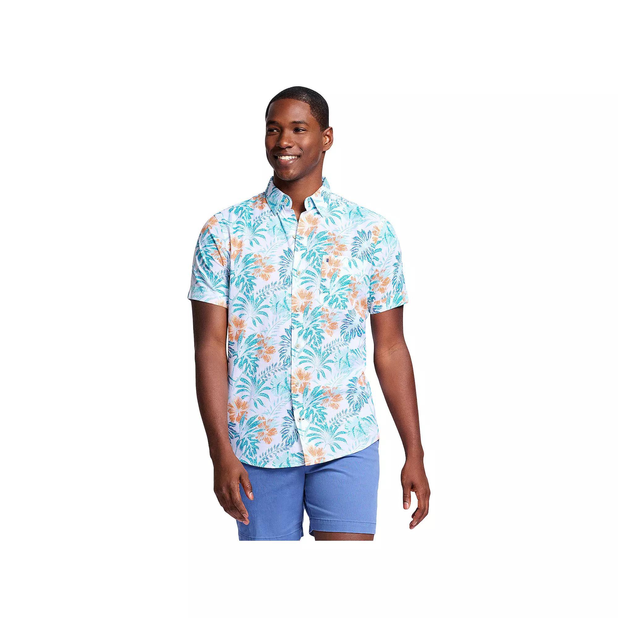 Men's IZOD Saltwater Dockside Chambray Short Sleeve Button-Down Shirt, Size: XL, Blue Palm Product Image