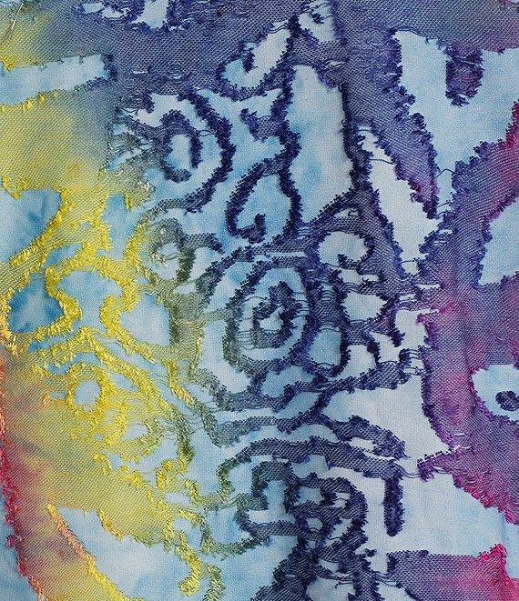 Calessa Burnout Tie Dye Crew Neck 3/4 Sleeve Tunic Product Image