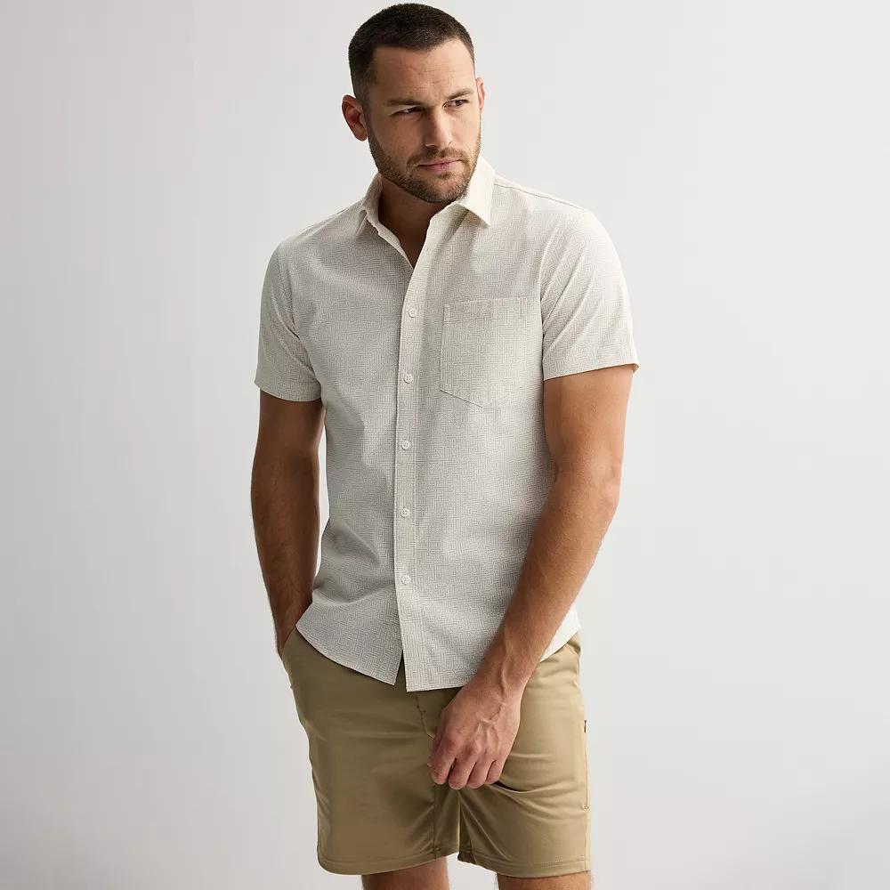 Men's FLX Performance Untucked-Fit Short Sleeve Button Down Shirt, Size: Small, Polar Beige Product Image
