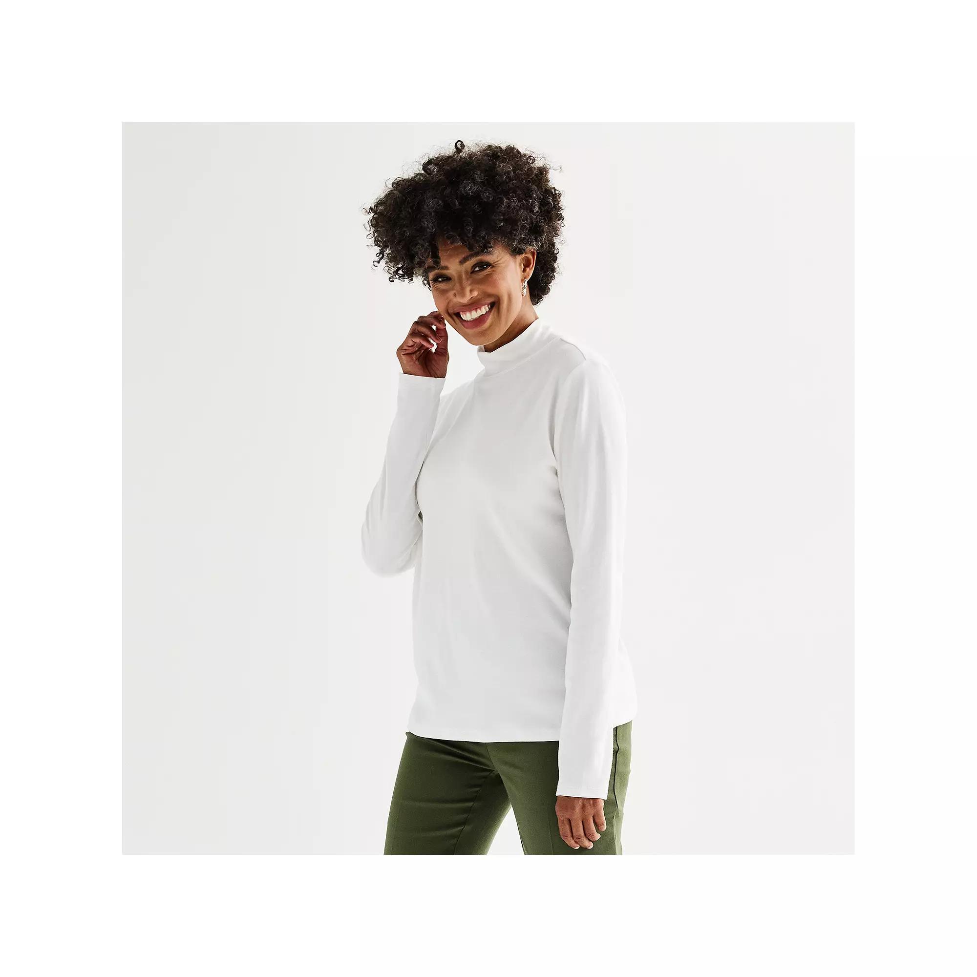 Women's Croft & Barrow® Essential Long-Sleeve Mockneck Top, Size: XS, Black Product Image