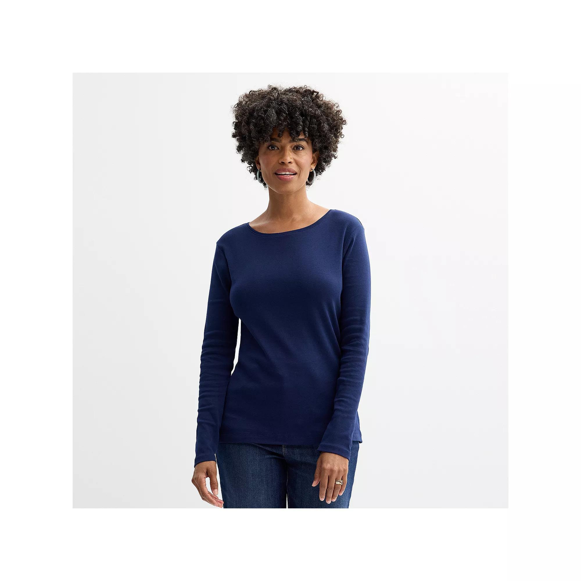 Petite Croft & Barrow® Crewneck Long-Sleeve Tee, Women's,  Product Image