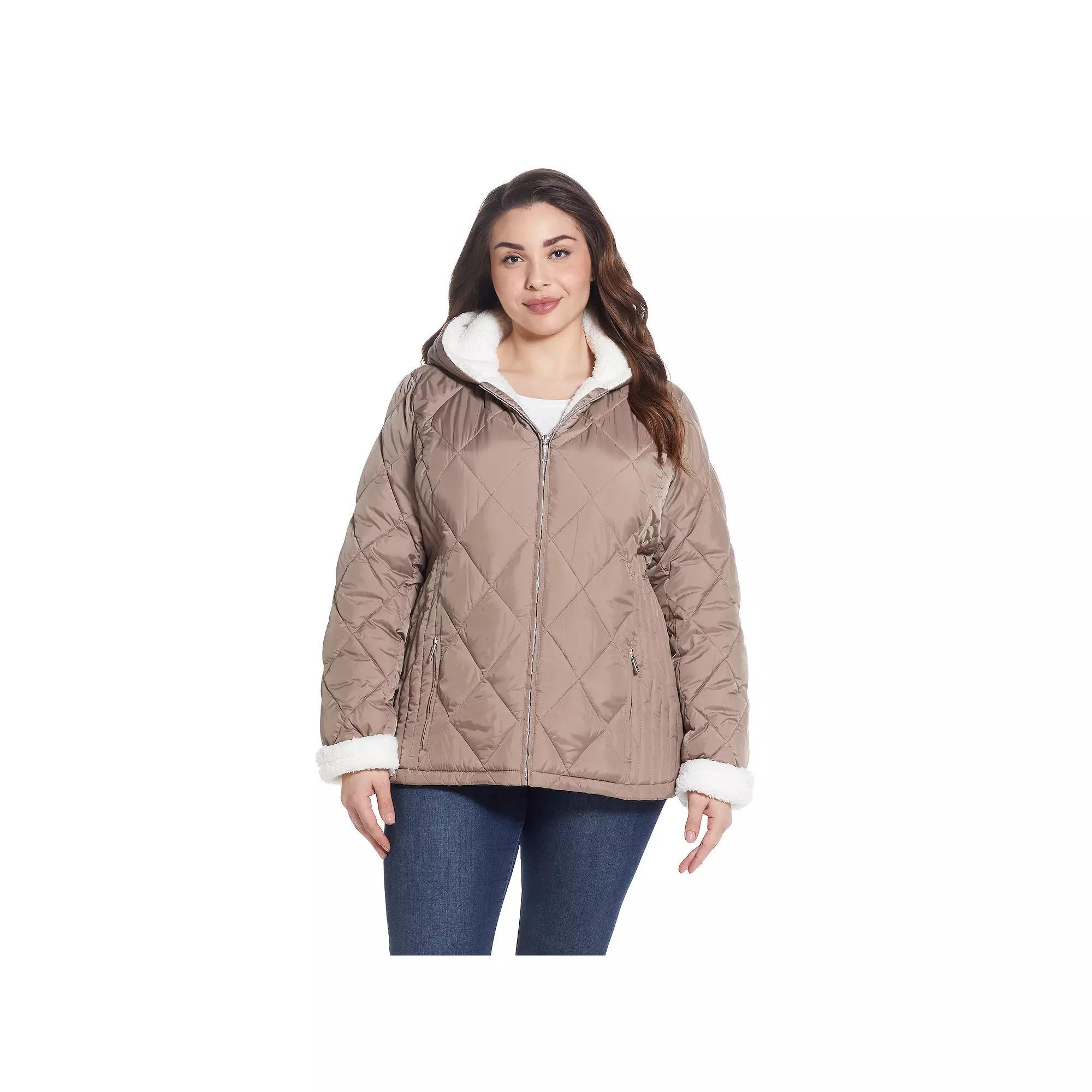Plus Size Weathercast Sherpa-Trim Quilted Puffer Jacket, Women's, Size: 1XL, Brown Product Image