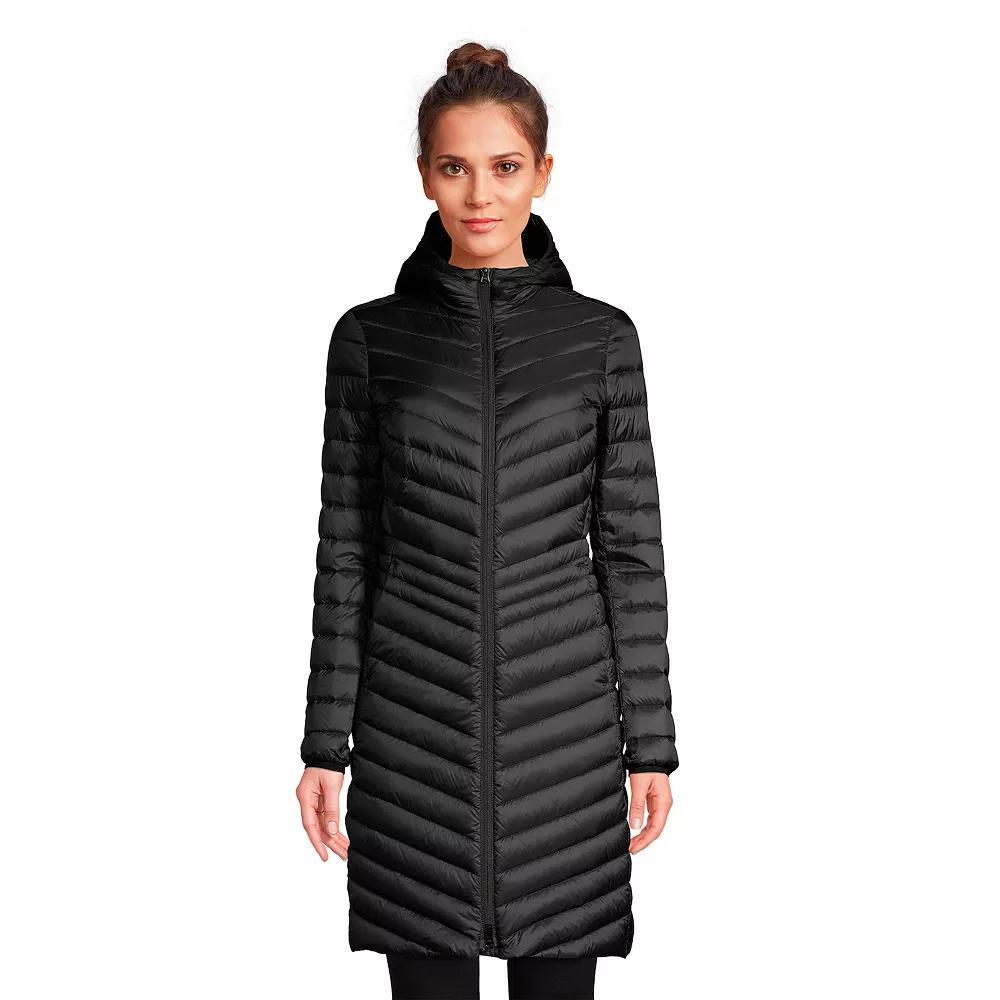 Women's Lands' End Hooded Wanderweight Ultralight Packable Long Down Coat, Size: Large, Black Product Image