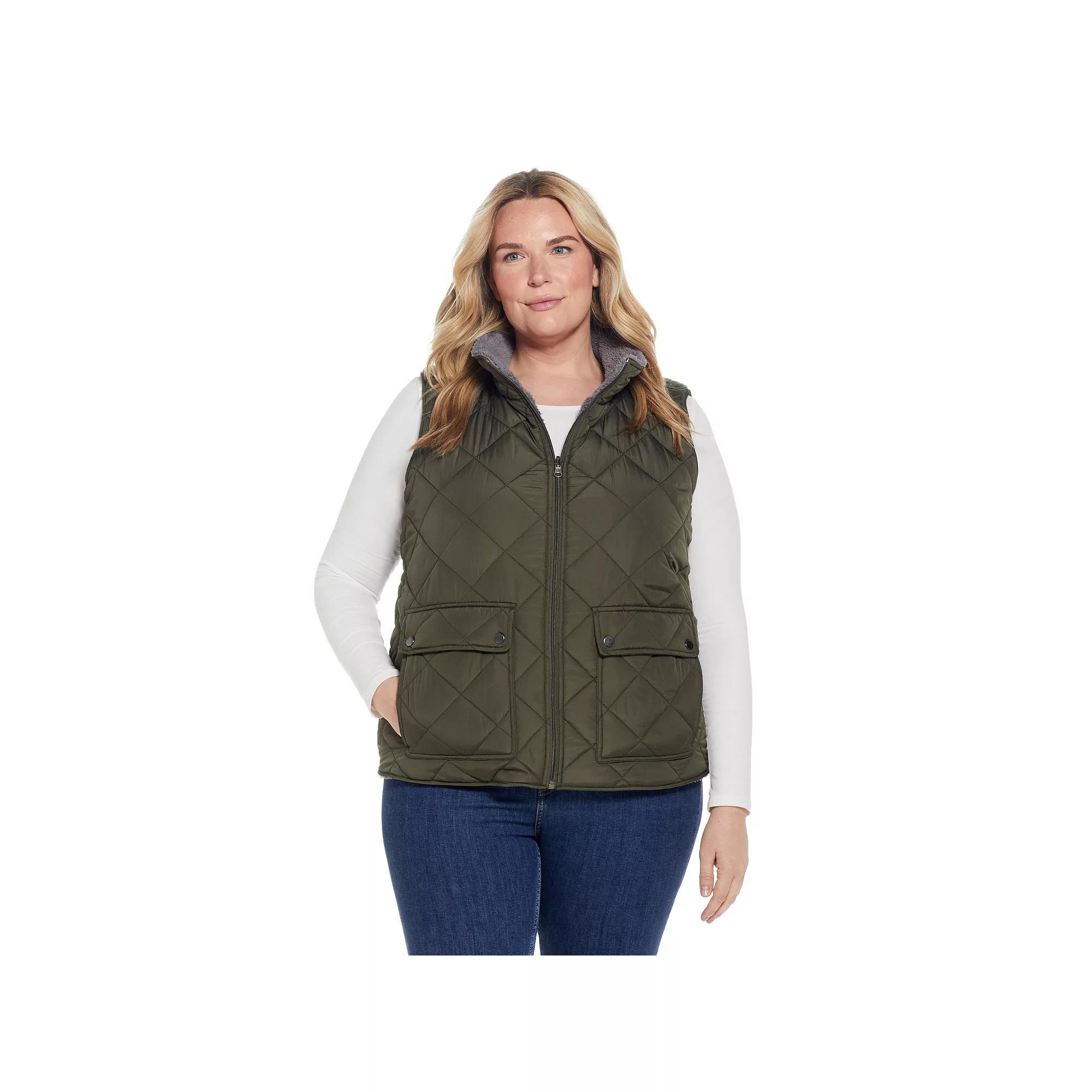 Plus Size Weathercast Midweight Reversible Vest, Women's, Size: 3XL, Dusty Green Product Image