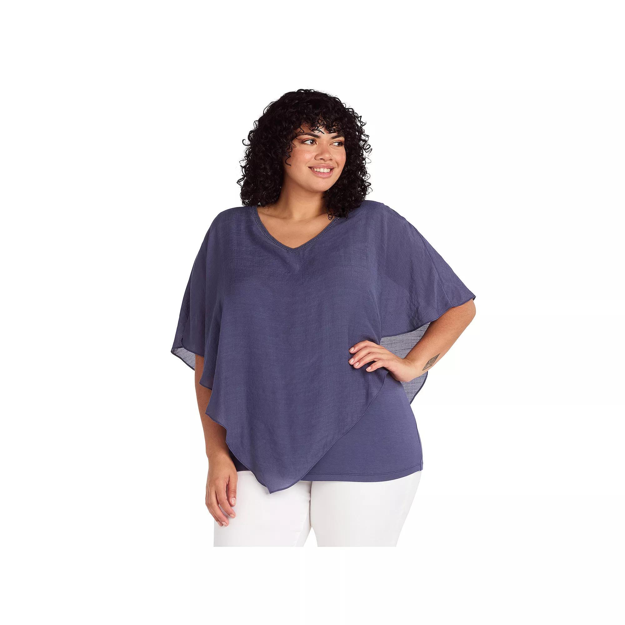 Plus Size AB Studio Asymmetrical Hem Popover Top, Womens Blue Product Image