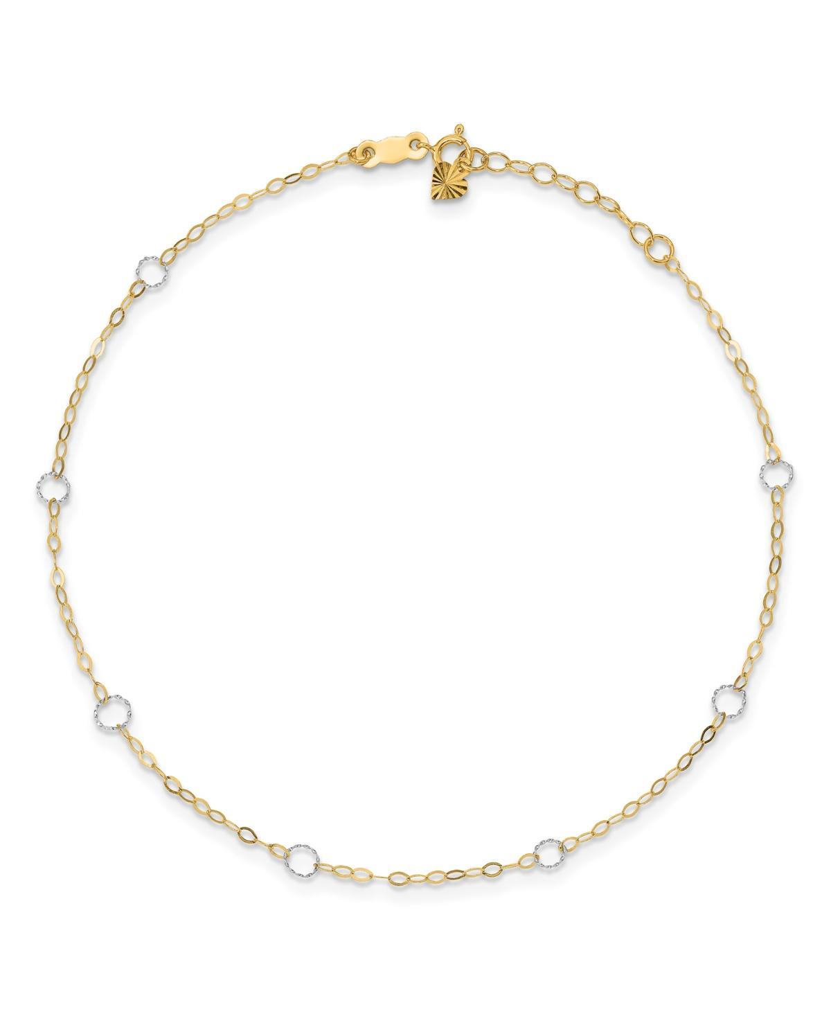 14k Gold Two-Tone Open Circle Link Anklet, Womens 14k Two Tone Product Image