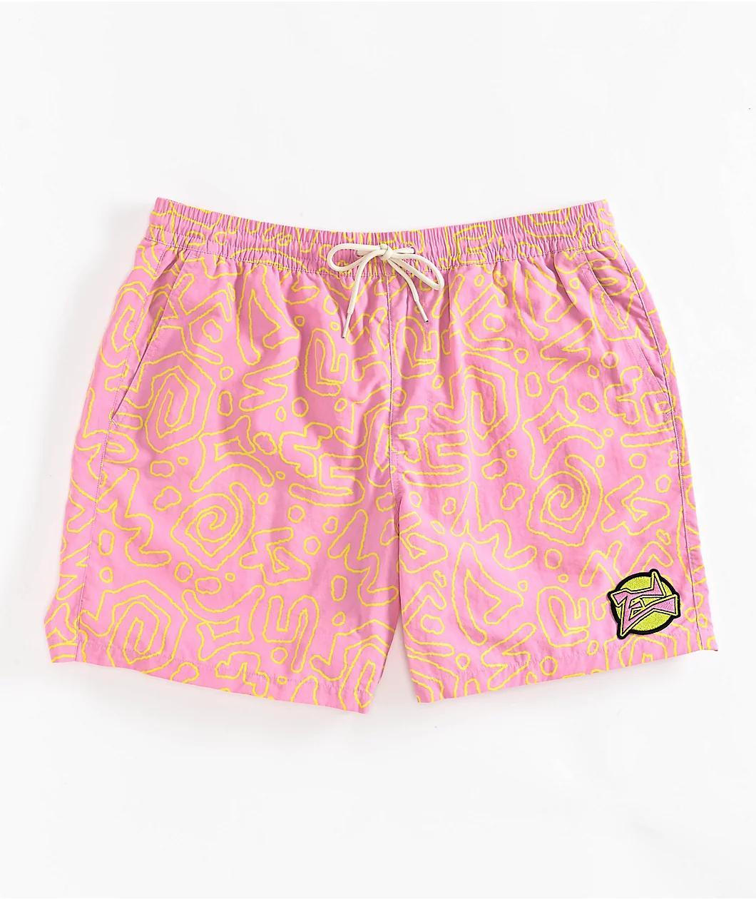 Empyre Squiggle Floater Pink & Yellow Board Shorts Product Image