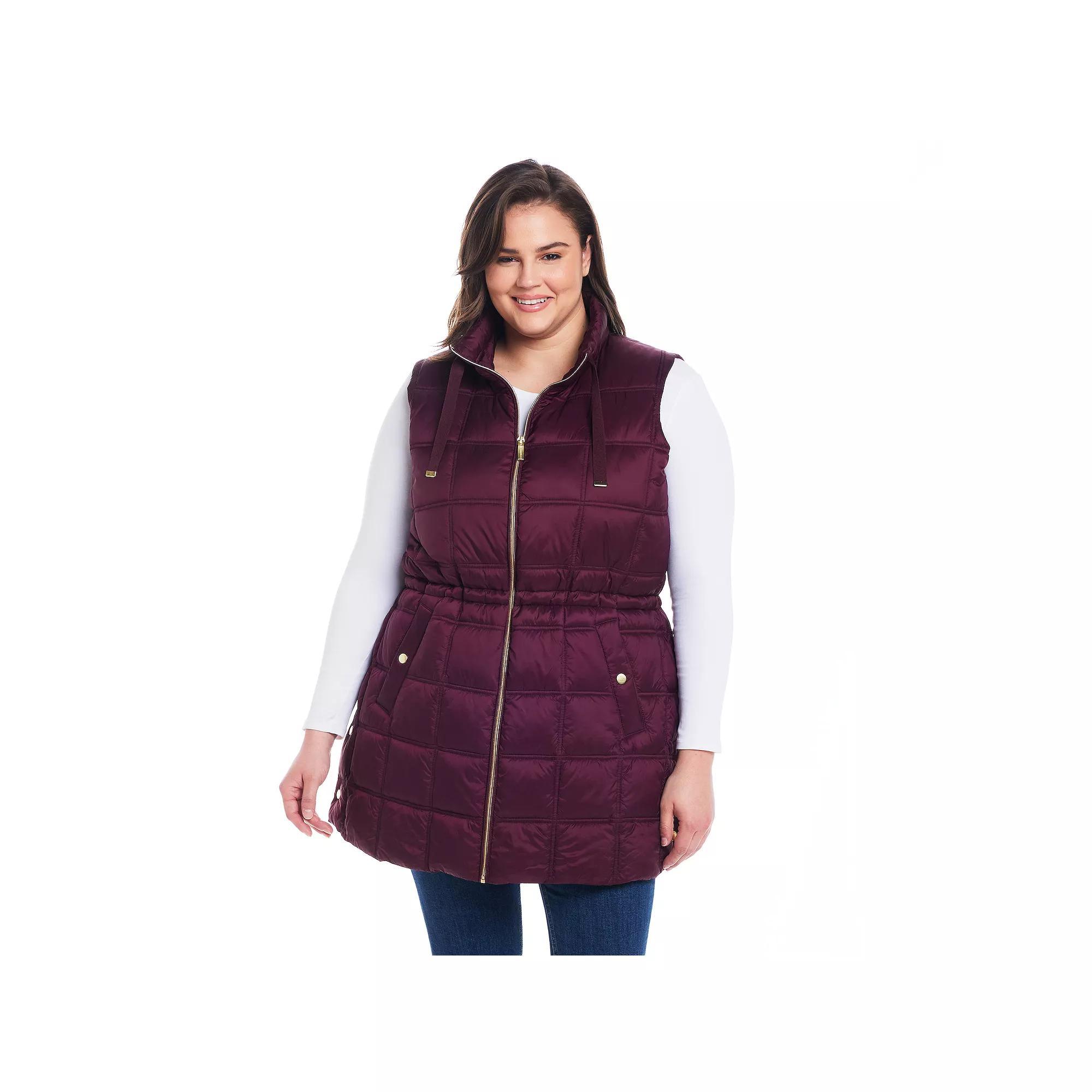 Plus Size Weathercast Box Quilted Longline Puffer, Women's, Size: 1XL, Merlot Product Image