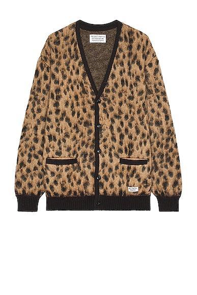 WACKO MARIA Leopard Mohair Cardigan in Beige - Nude. Size L (also in M). Product Image