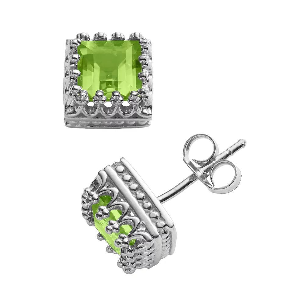 Designs by Gioelli Sterling Silver Genuine Peridot Crown Stud Earrings, Women's, Green Product Image