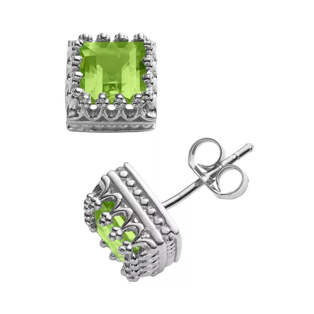 Designs by Gioelli Sterling Silver Genuine Peridot Crown Stud Earrings, Women's, Green Product Image