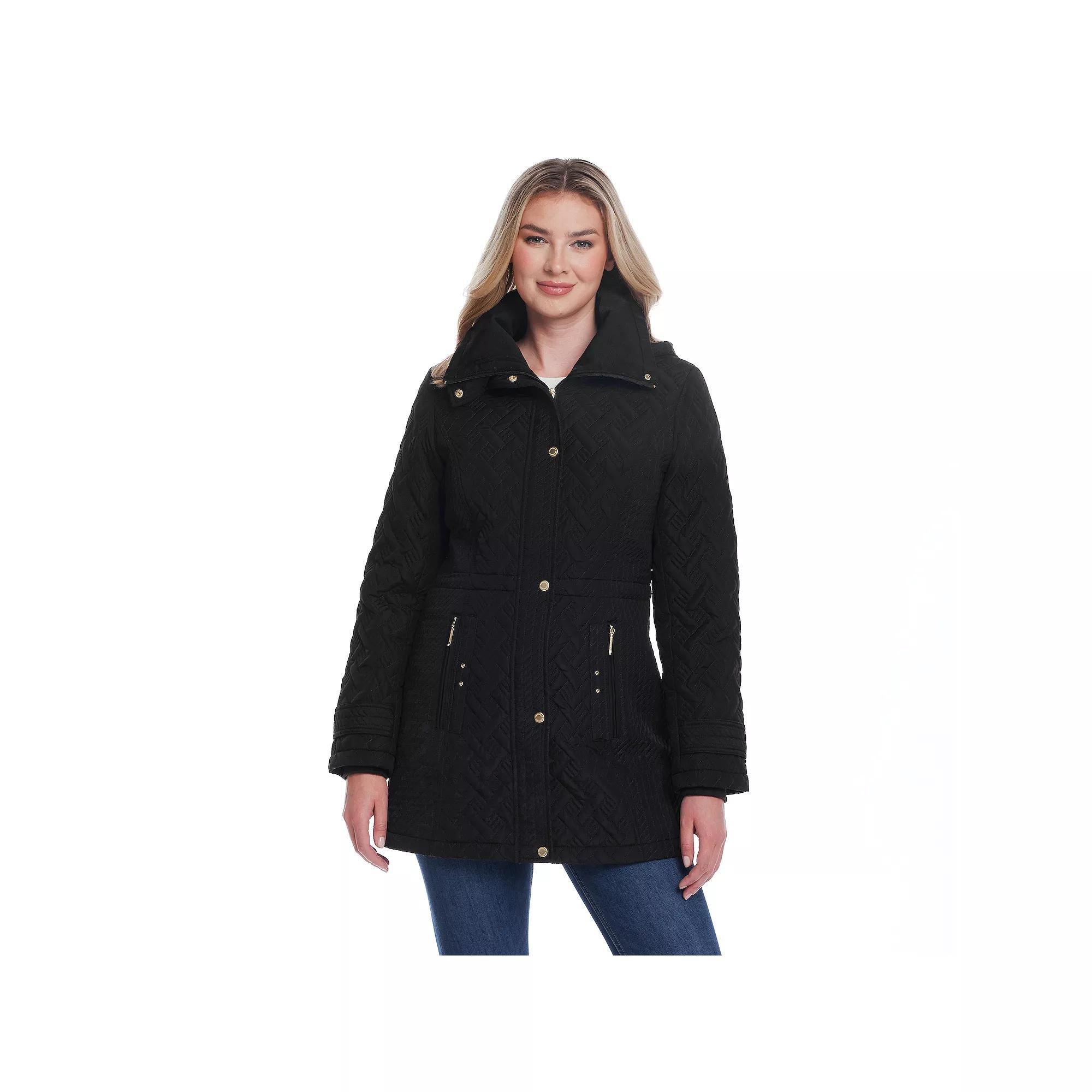 Women's Weathercast Knit Collar Quilted Jacket, Size: Medium, Black Product Image