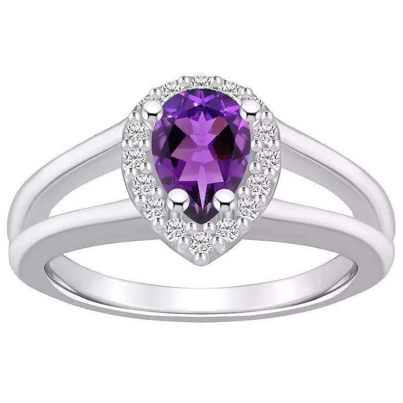 Alyson Layne 10k White Gold Pear Shape Gemstone 1/6 Carat T.W. Diamond Halo Ring, Women's, Purple Product Image