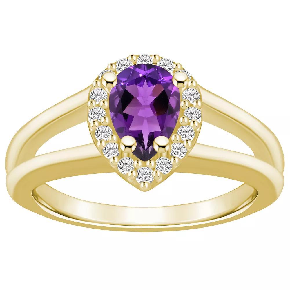 Alyson Layne 10k White Gold Pear Shape Gemstone 1/6 Carat T.W. Diamond Halo Ring, Women's, Purple Product Image