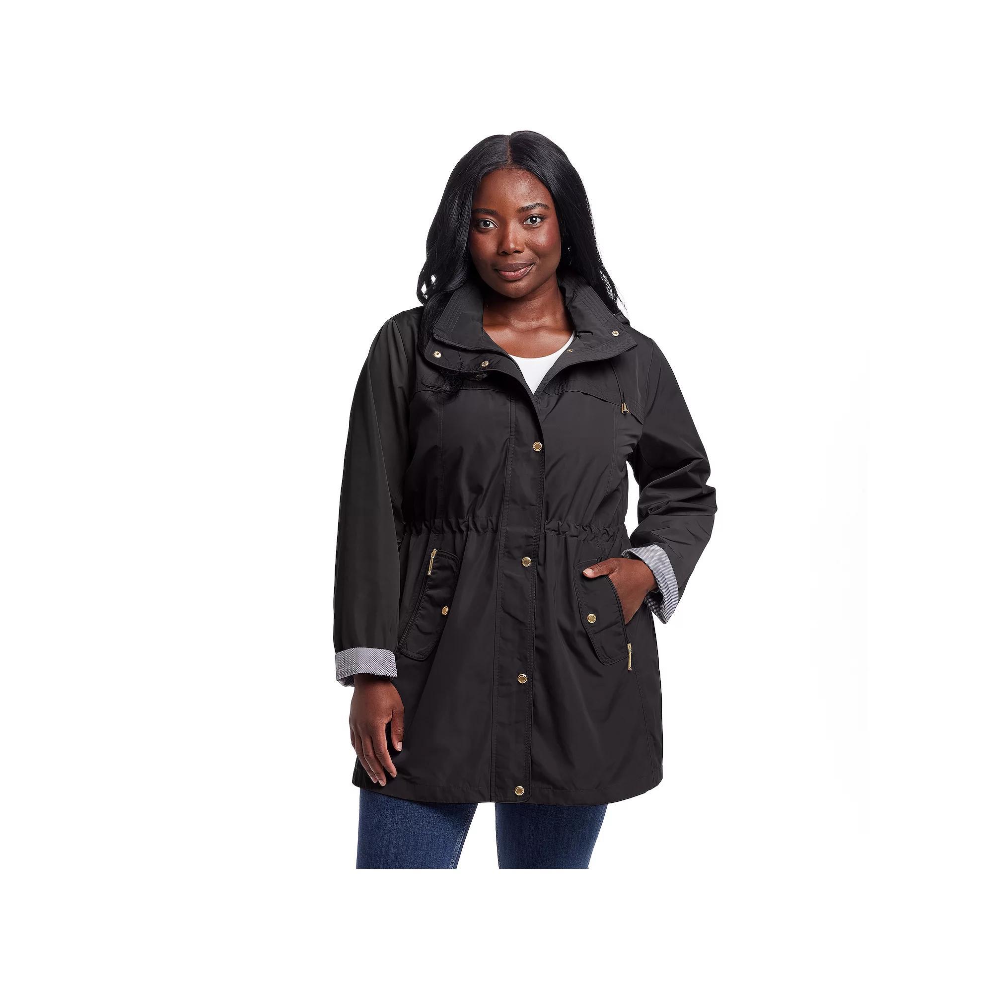 Plus Size Weathercast Hooded Anorak with Turn Back Cuffs, Women's, Size: 3XL, Black Product Image