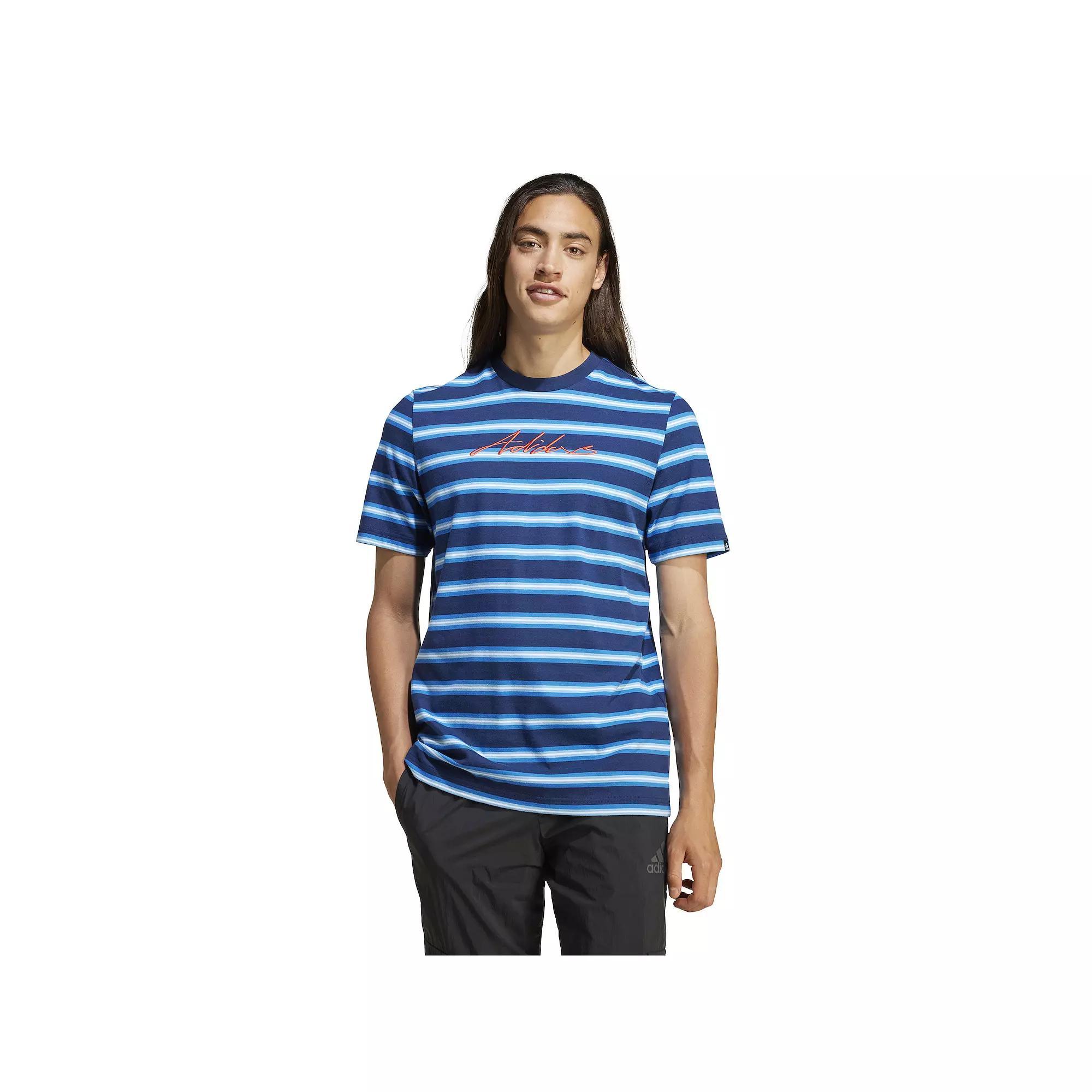 Men's adidas Graphic Stripe Pack Sportswear Tee, Size: Large, Multi Navy Blue 2 Product Image