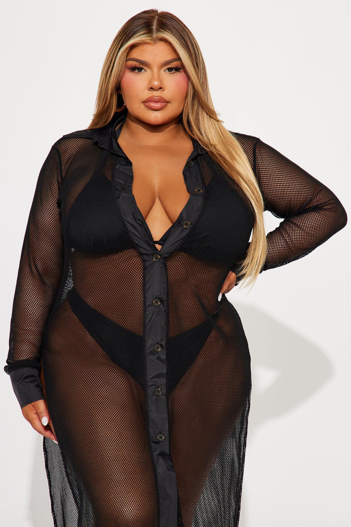 Sultry Sun Fishnet Cover Up Dress - Black Product Image