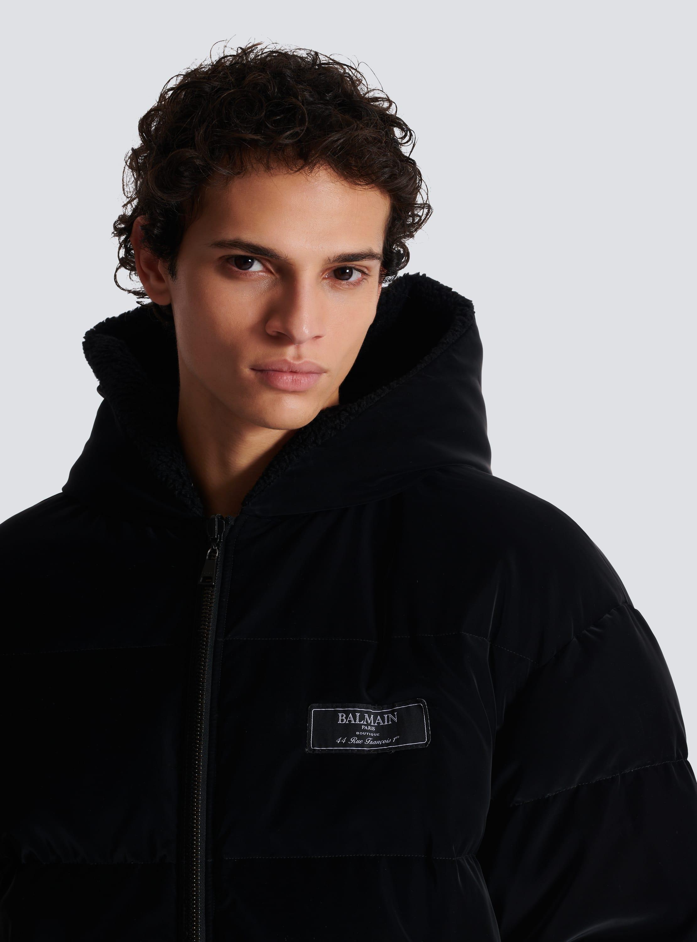 Reversible varsity-style puffer jacket with hood Product Image