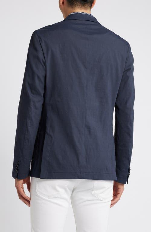 HUGO BOSS Slim-fit Single-breasted Jacket In A Linen Blend In Dark Blue Product Image