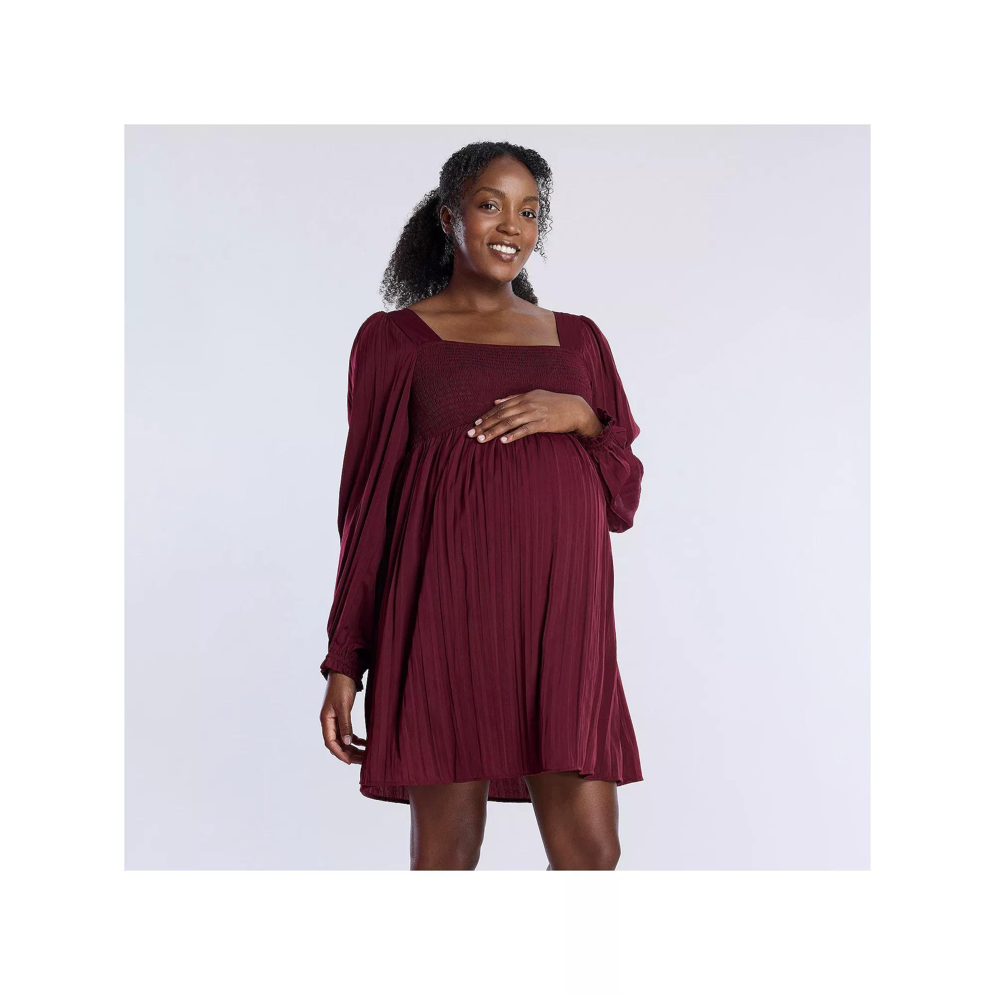 Maternity Motherhood® Smocked Babydoll Mini Dress, Women's, Size: Large-Mat, Zinfandel Product Image