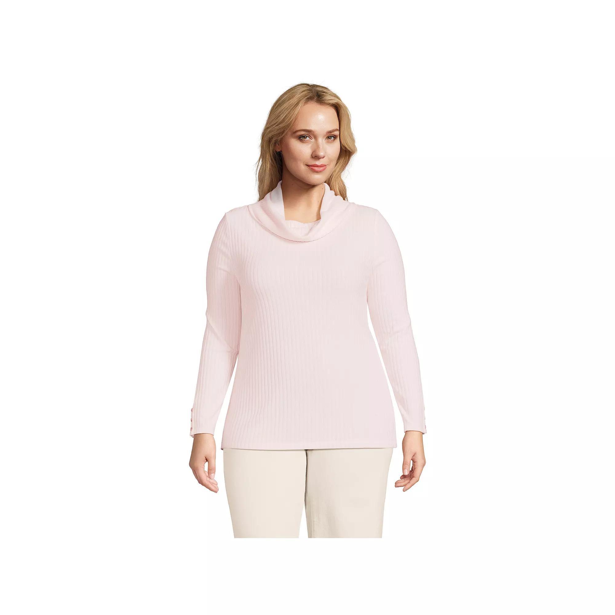 Plus Size Lands' End Long Sleeve Wide Rib Turtleneck, Women's, Size: 1XL, Pale Petal Product Image