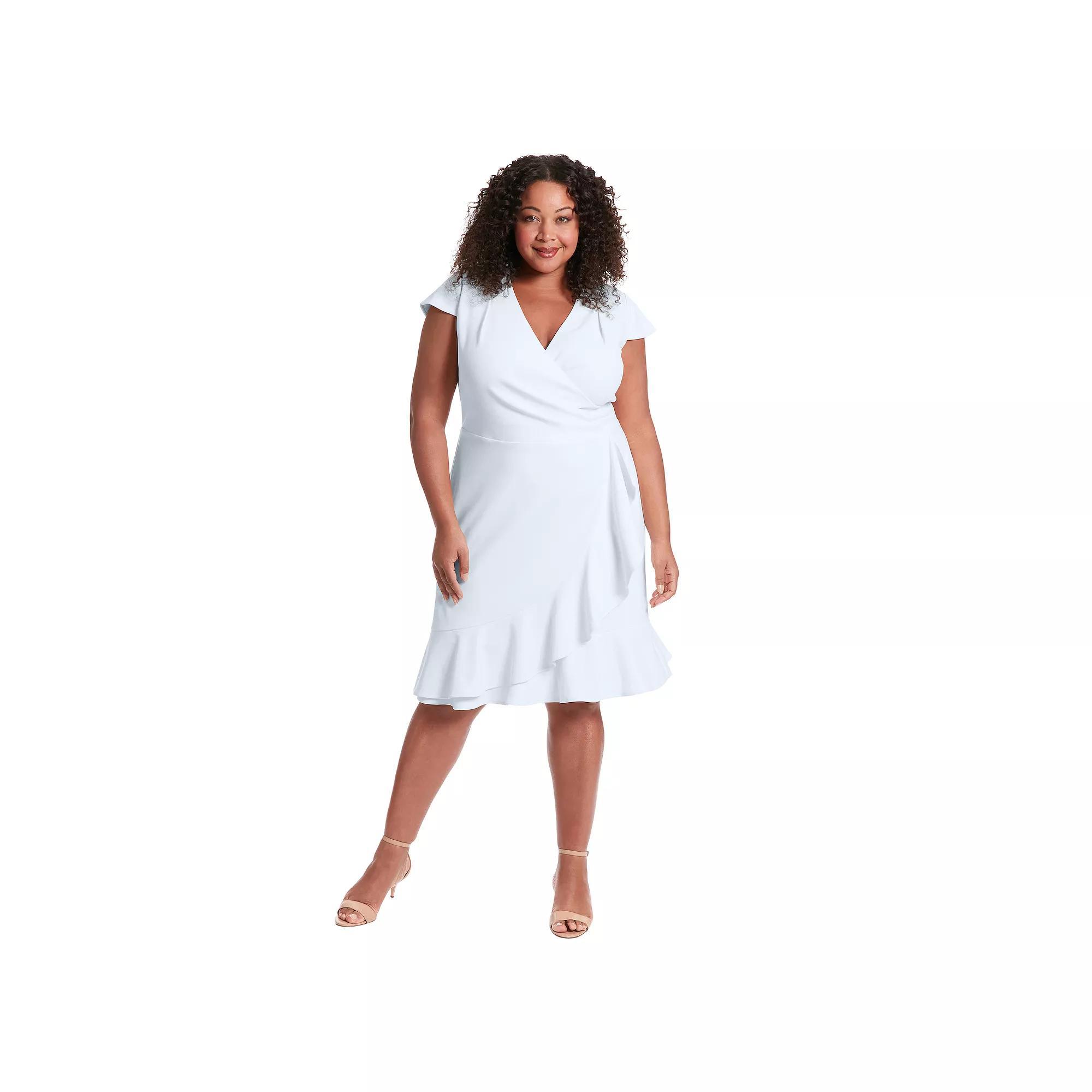 Plus Size London Times Cascade Ruffle Faux-Wrap Dress, Women's, Size: 16 W, Light Blue Product Image