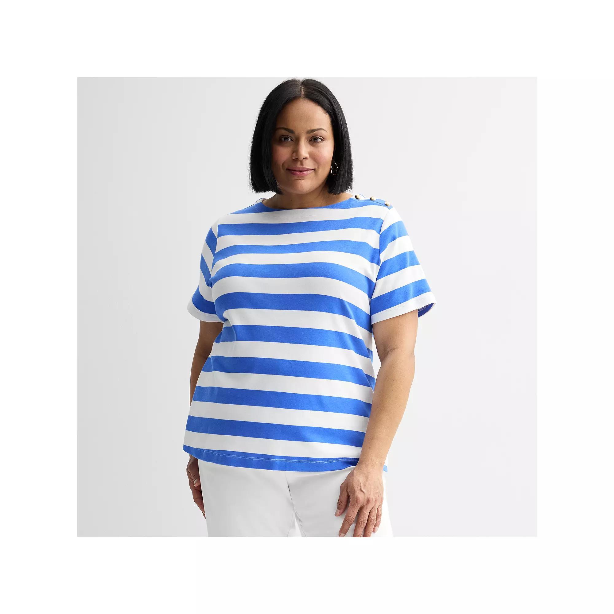 Plus Size Croft & Barrow Button Shoulder Tee, Womens Product Image