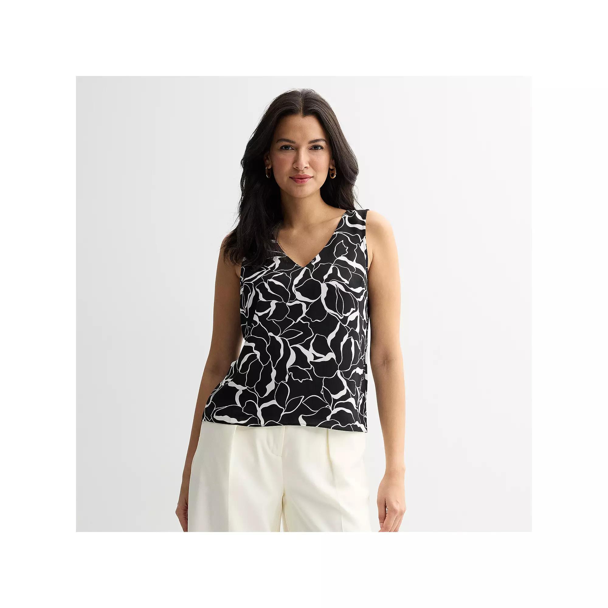 Women's Petite Nine West V-Neck Tank Top, Size: Large Petite, Black Glass Floral Product Image