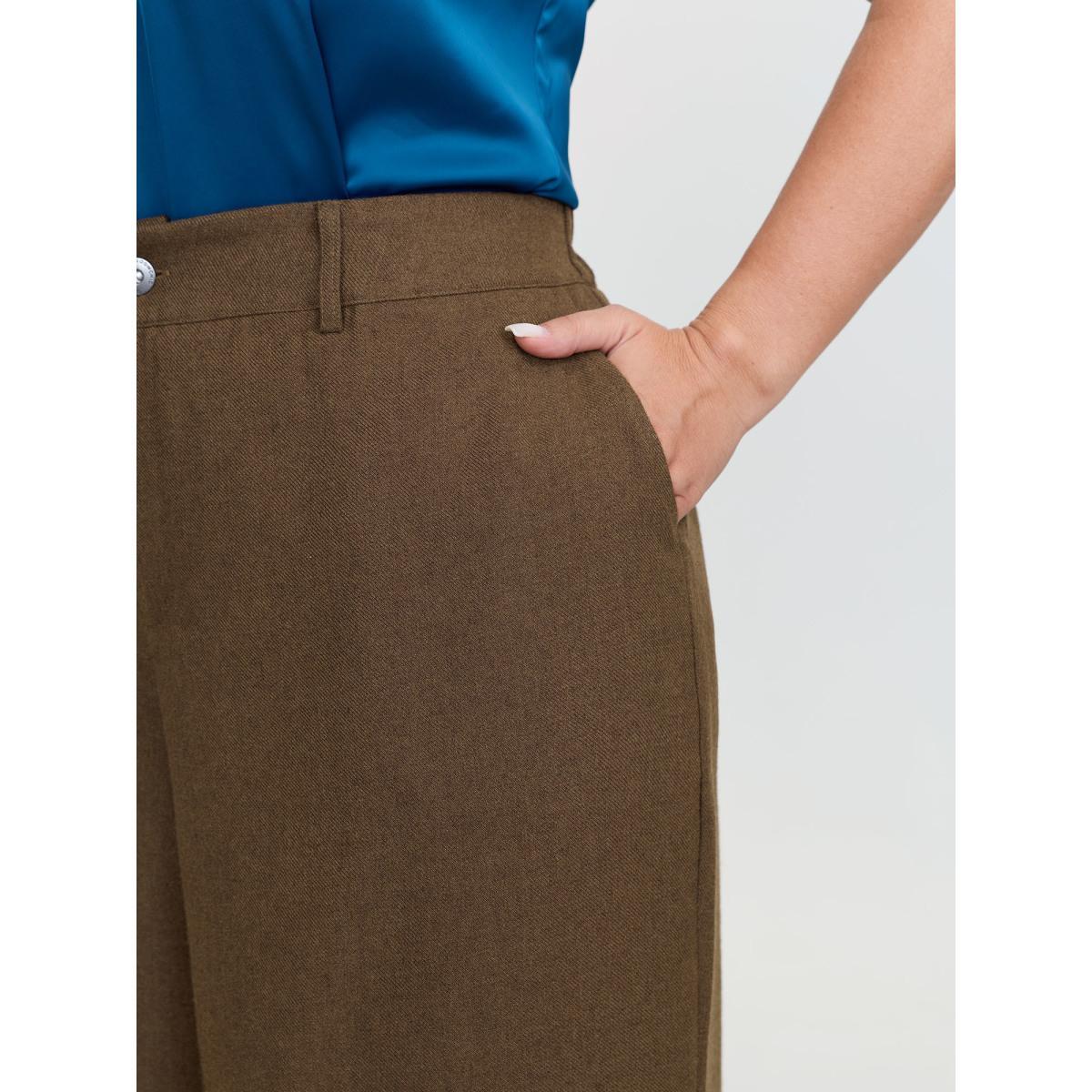 Plus Size Striped Color-Blocked Hem Pants Women Browncoffeecolor Office Straight Leg Mid Rise Office Pants BloomChic 26/4X Product Image