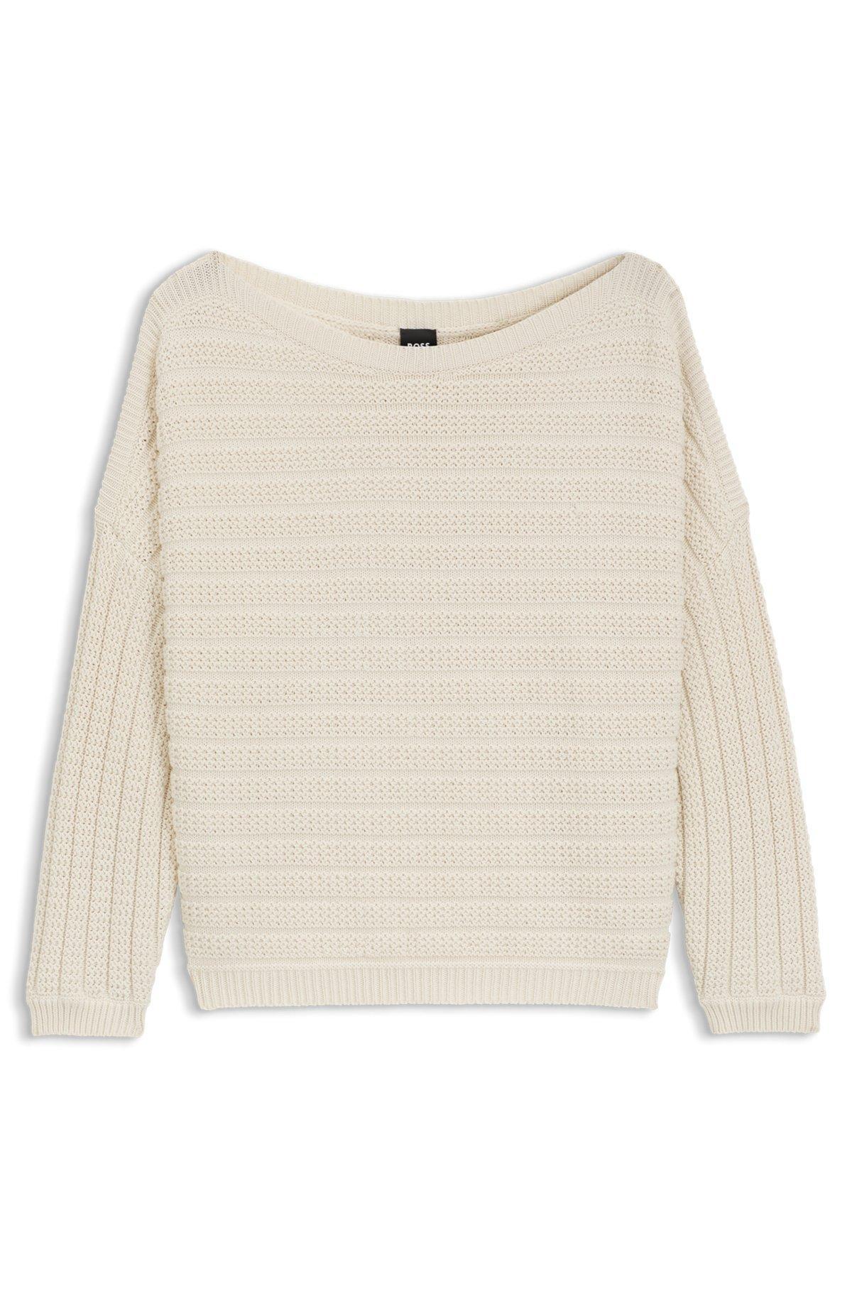 BOSS - Cotton knitted jacket with mixed structures - White Product Image