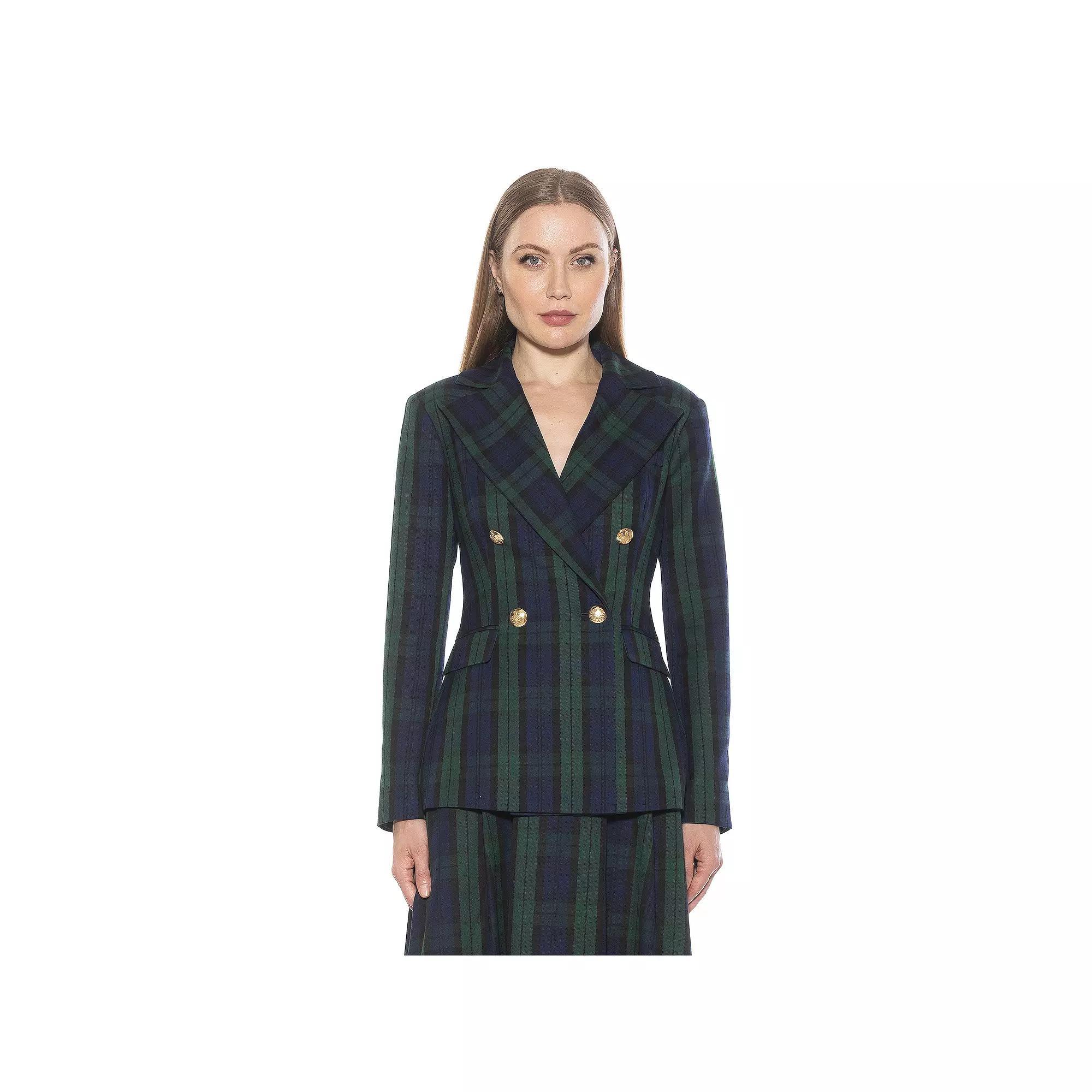 Women's ALEXIA ADMOR Farrah Twill Classic Double Breasted Jacket, Size: 8, Green Plaid Product Image