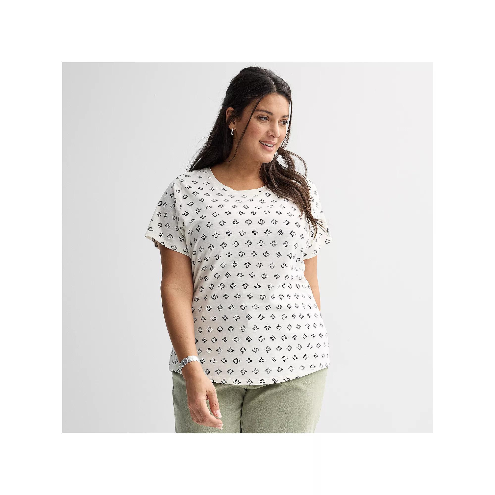 Plus Size Sonoma Goods For Life® Short-Sleeve Crew Tee, Women's, Size: 2XL, White Dye Geo Product Image