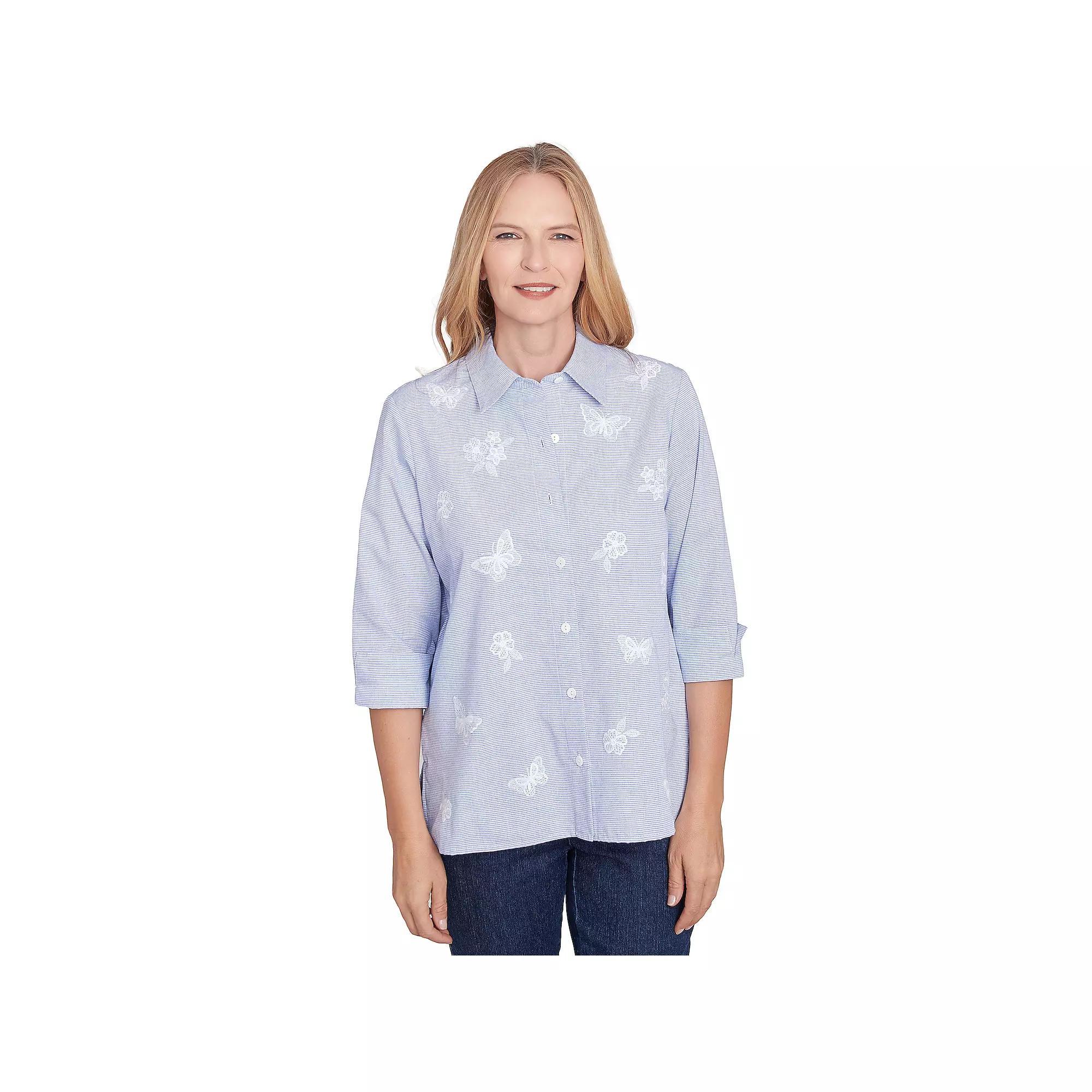 Women's Alfred Dunner Striped Woven Butterfly Button Down Top, Size: XL, Blue Product Image