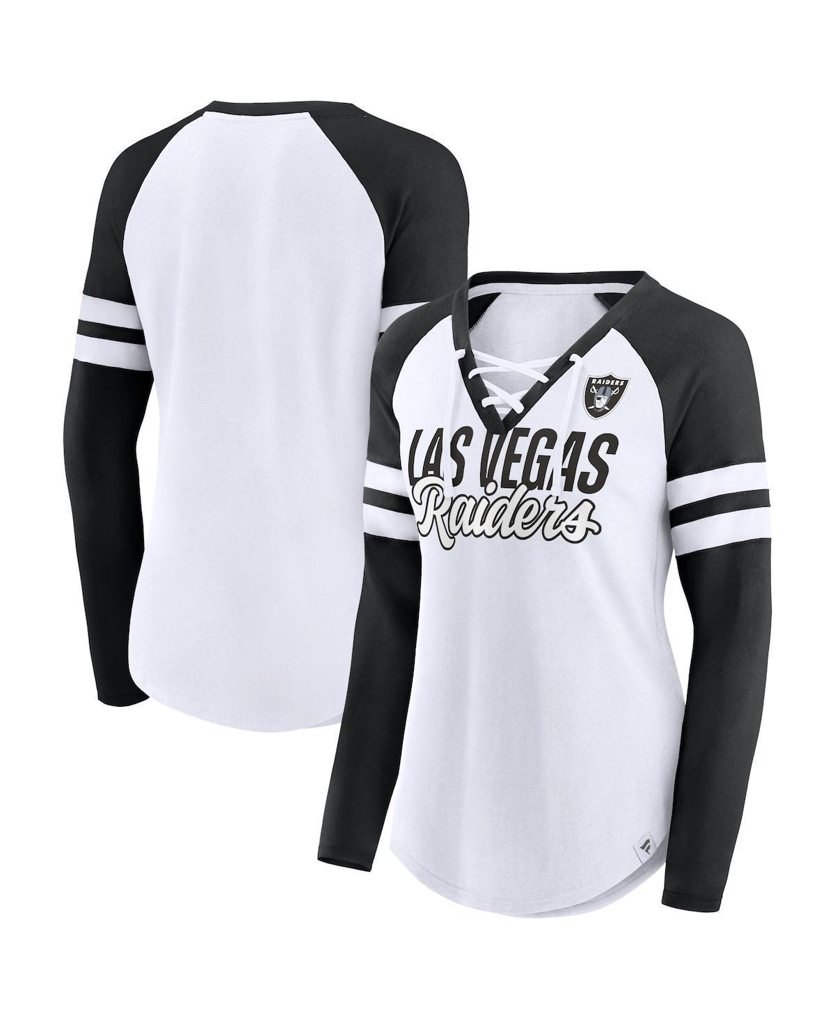 Womens Fanatics Branded White Las Vegas Raiders Plus Size True to Form Lace-Up V-Neck Raglan Long Sleeve T-Shirt Product Image