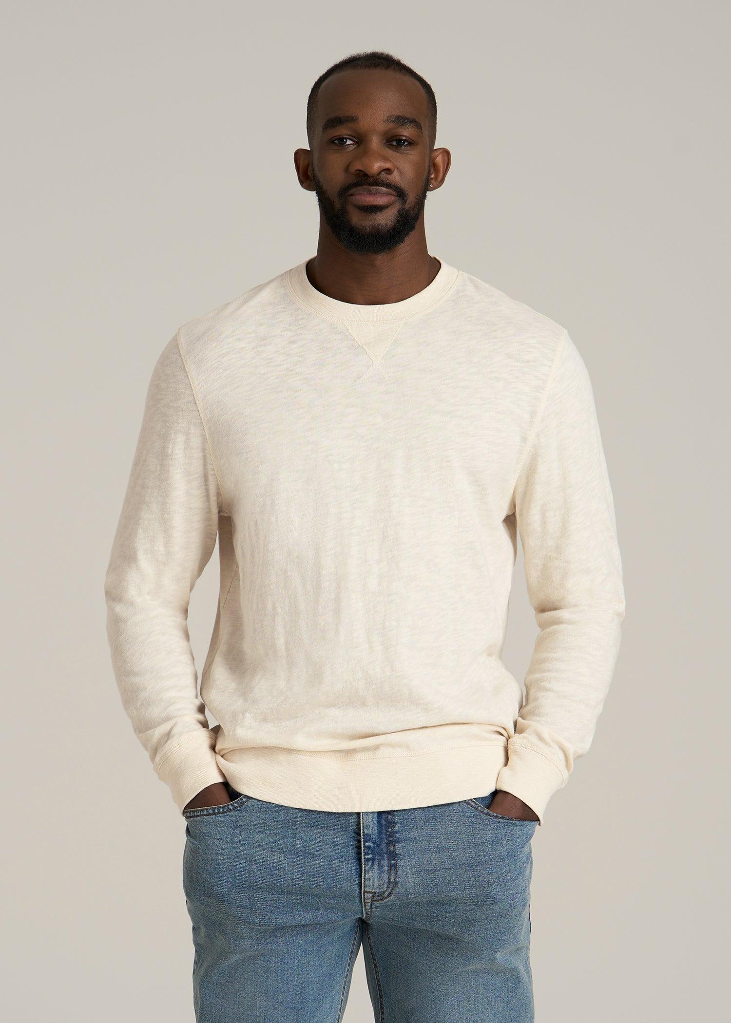 Sunwashed Slub Crewneck for Tall Men in Ivory White Male Product Image