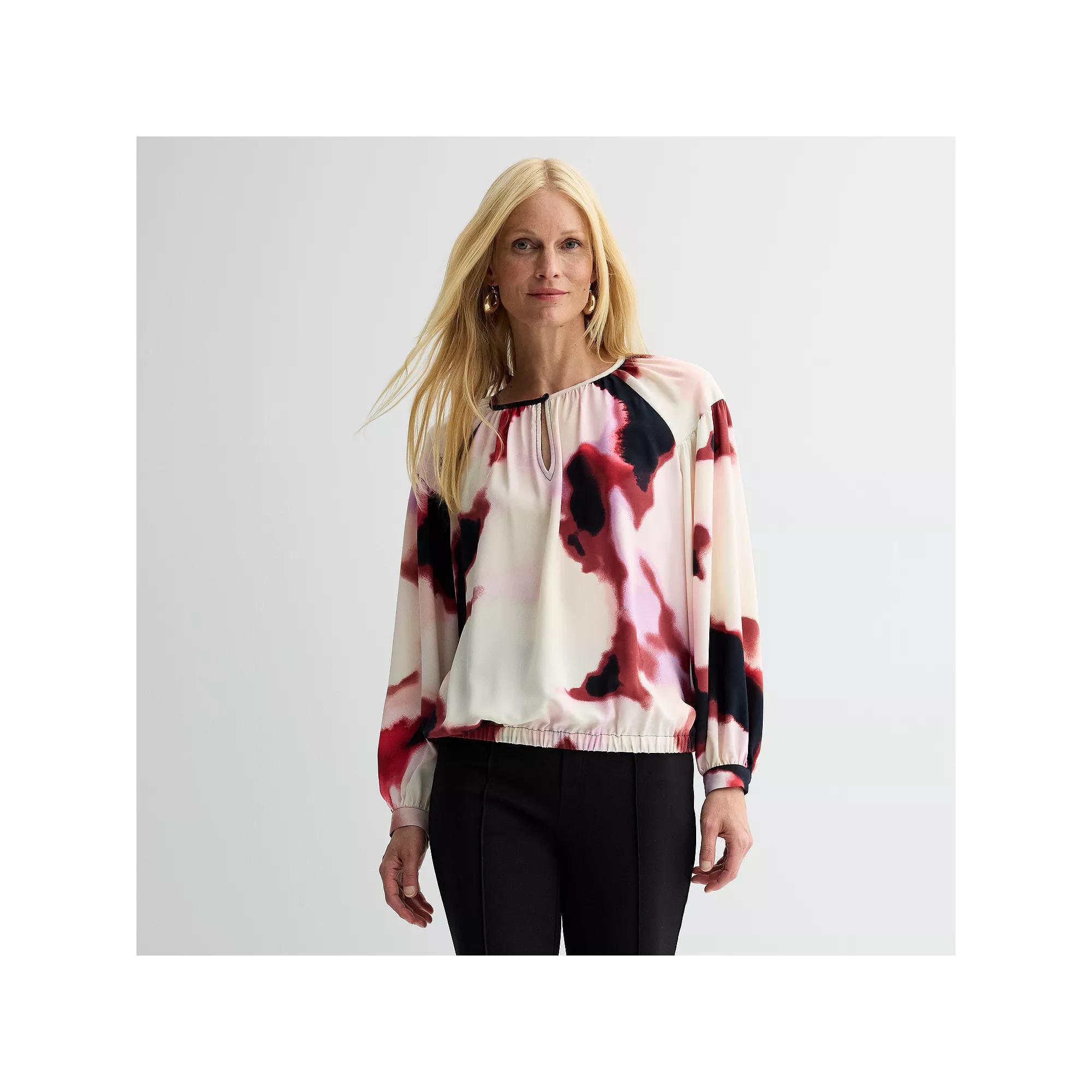 Petite Nine West Keyhole Elastic Waist Blouse, Womens Pink Krystal Wave Product Image