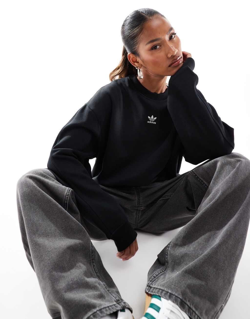 adidas Originals essential oversized sweatshirt in black Product Image