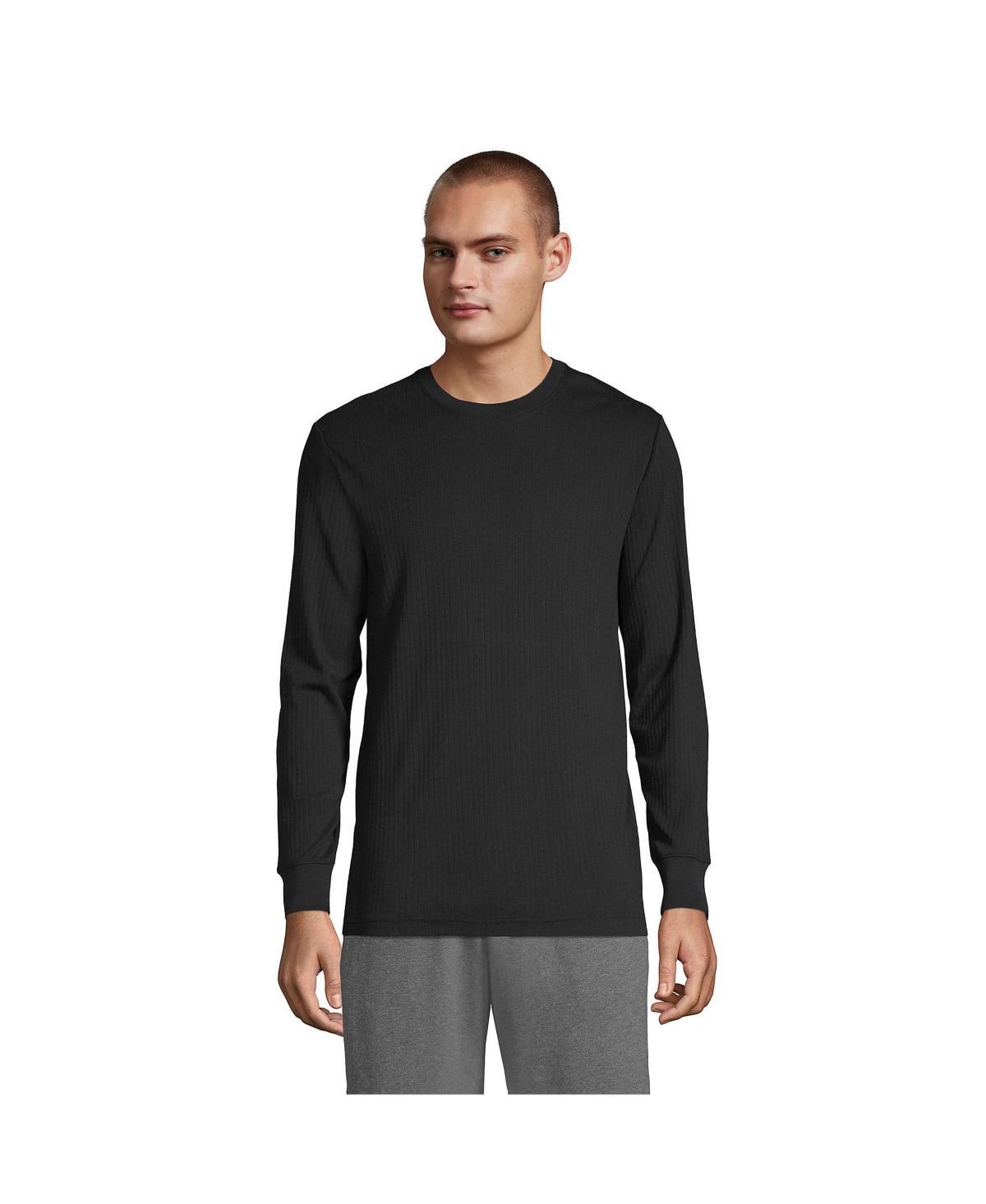 Men's Lands' End Knit Ribbed Crewneck Pajama Sleep Shirt, Size: Medium, Black Product Image