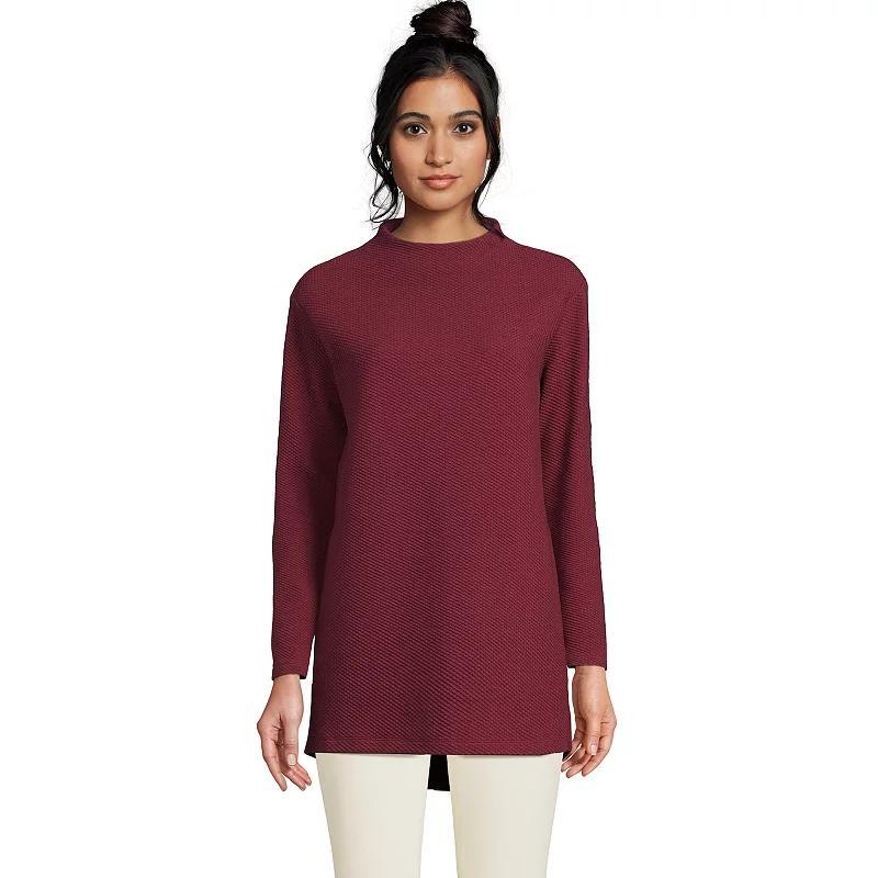 Womens Lands End Long-Sleeve Textured Pique Funnel-Neck Tunic Rich Red Product Image