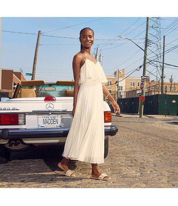 Steve Madden Sakura Pleated Woven V Neck Sleeveless Fit and Flare Midi Dress Product Image